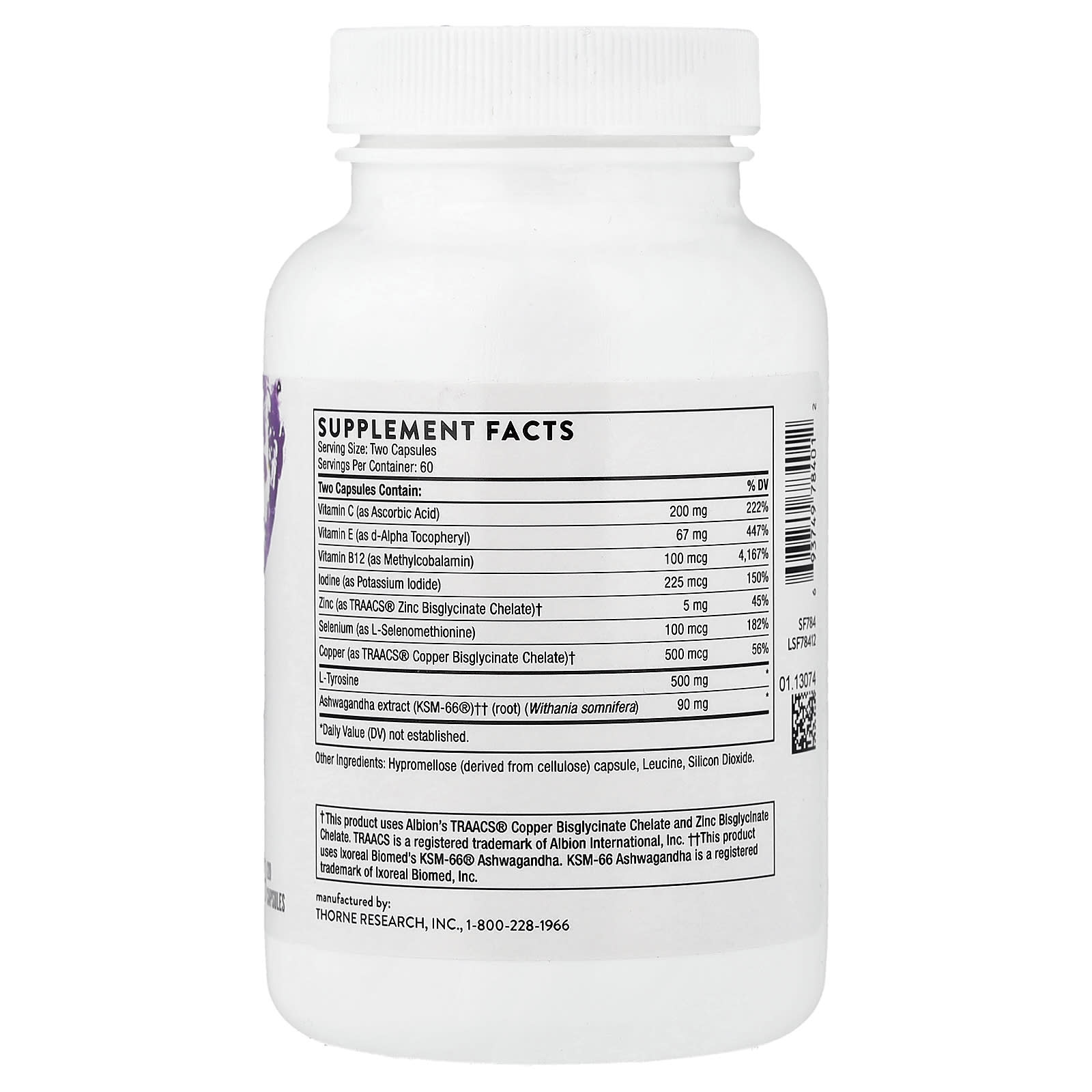 Thorne Thyroid Health Complex with Iodine and Selenium – 120 gélules — photo 2 sur 2