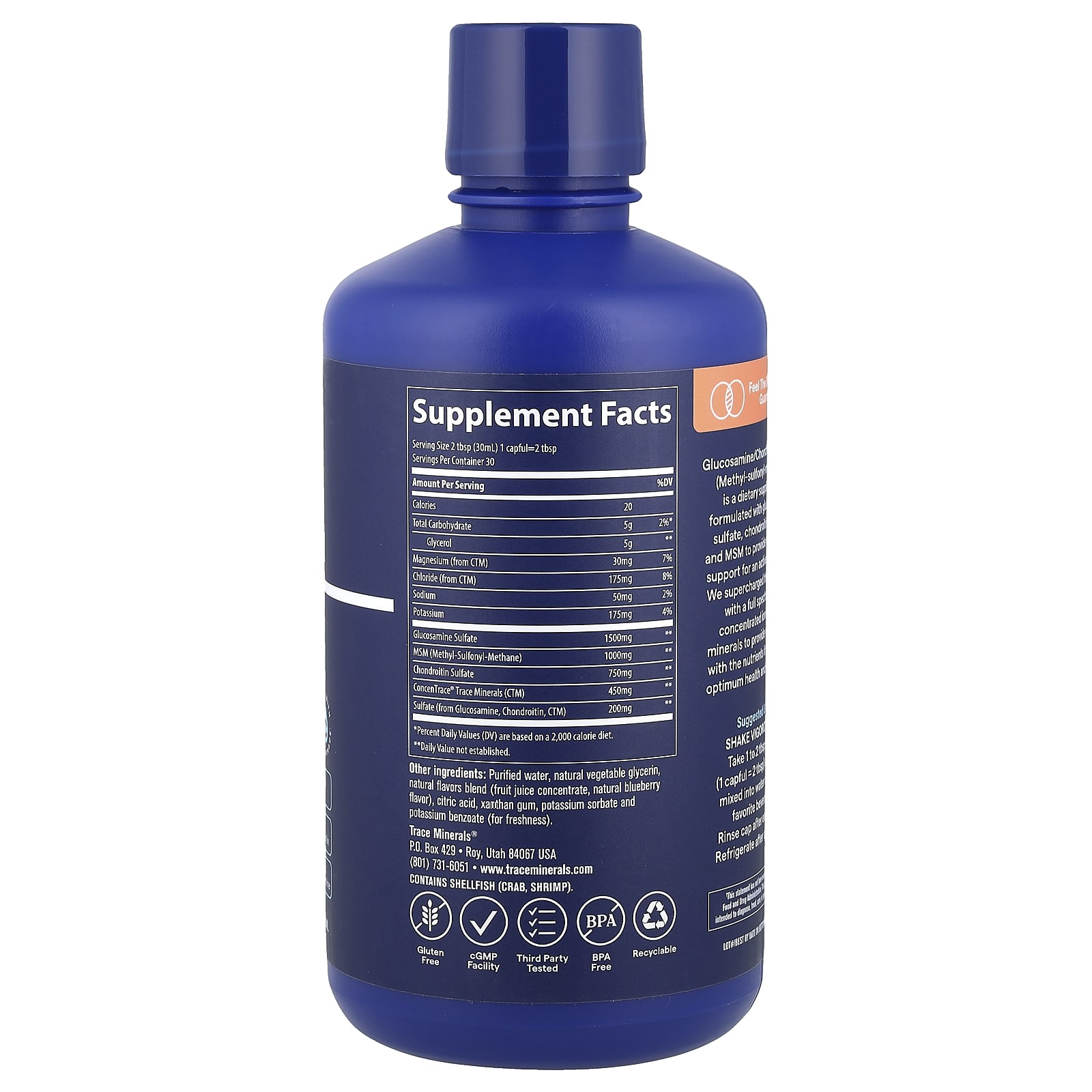 Trace Liquid Glucosamine/Chondroitin/MSM – Blueberry – 887 ml — photo 2 sur 2