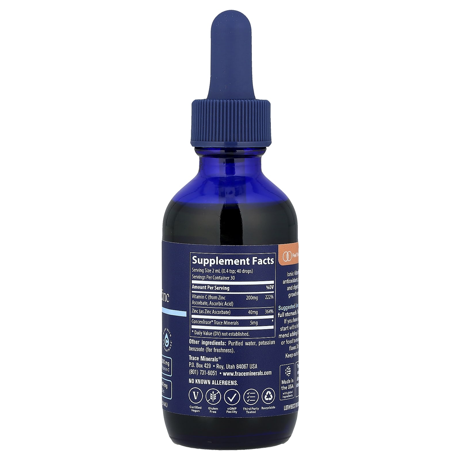 Trace Ionic Vitamin C + Zinc, Liquid Mineral Supplement – 59 ml — photo 2 sur 2