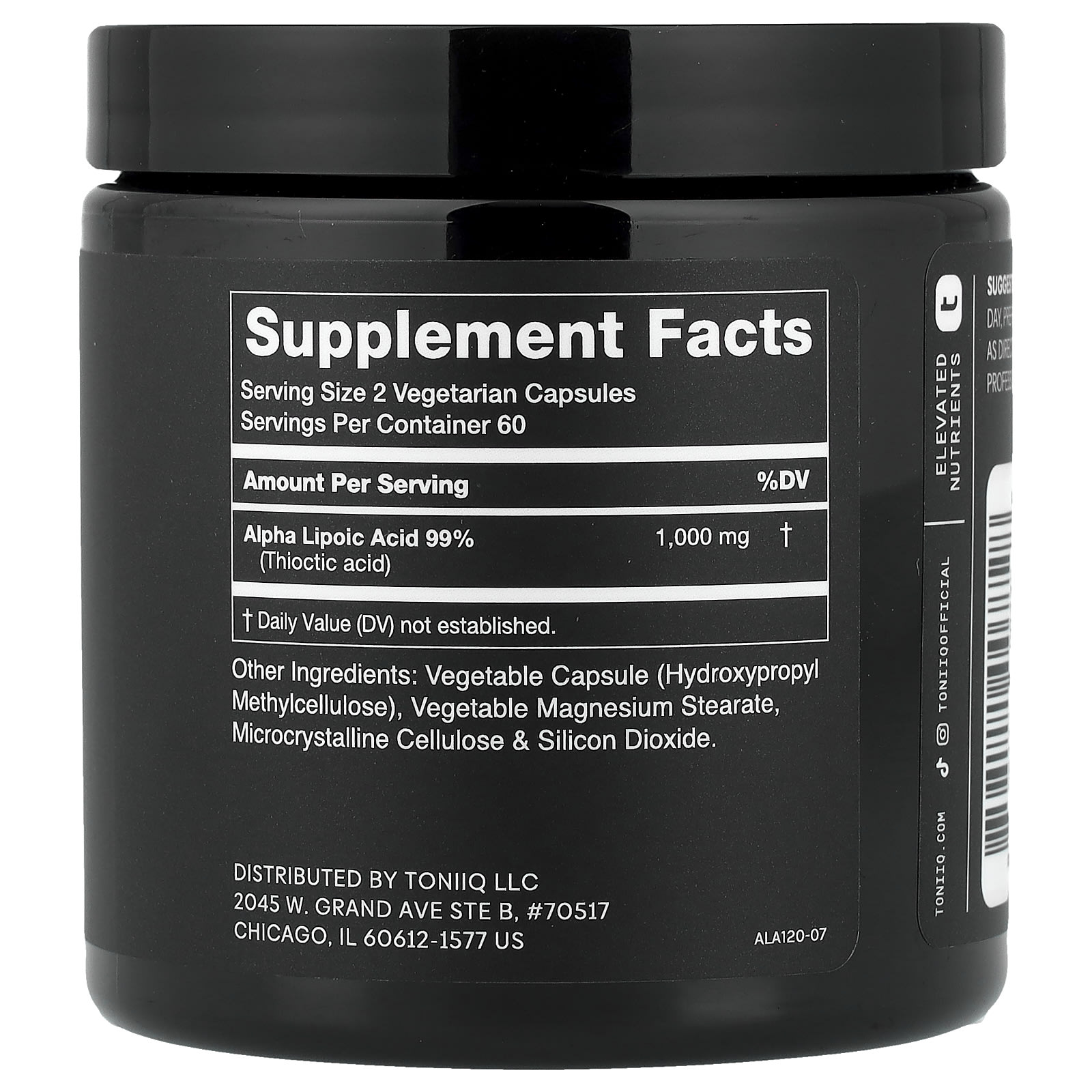 Toniiq Alpha Lipoic Acid 1000 – 120 gélules — photo 2 sur 2