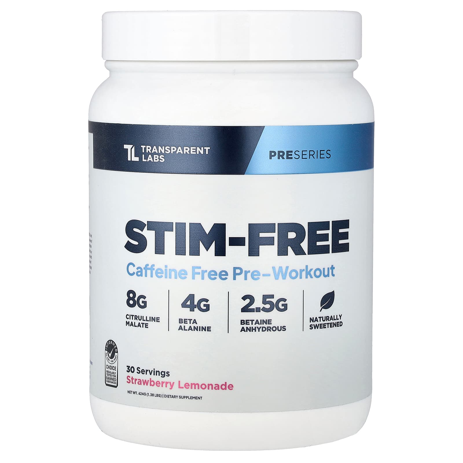 Transparent Labs Pre Series, Stim-Free Caffeine Free Pre-Workout – Strawberry Lemonade – 624 g — Tunisie
