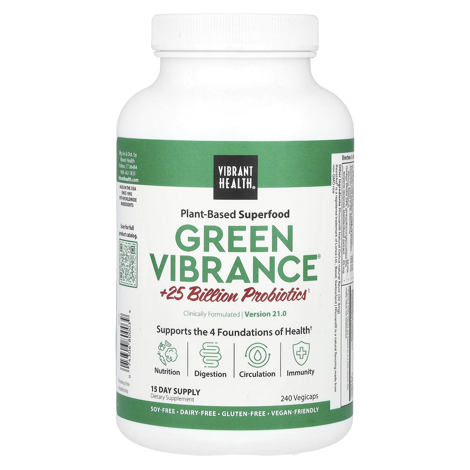 Vibrant Health Green Vibrance +25 Billion Probiotics, Version 21.0, 240 Vegicaps — Tunisie