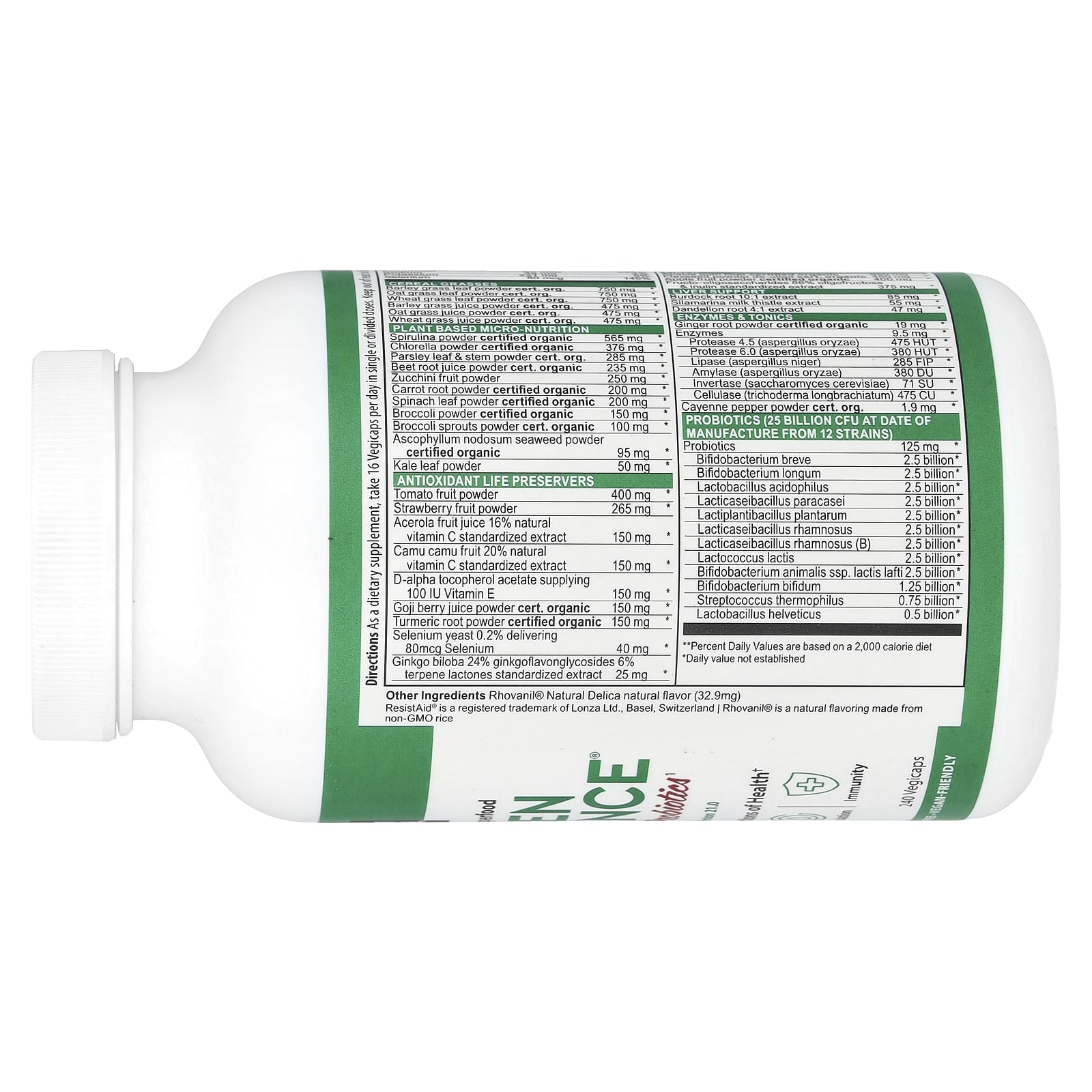Vibrant Health Green Vibrance +25 Billion Probiotics, Version 21.0, 240 Vegicaps — étiquette 2