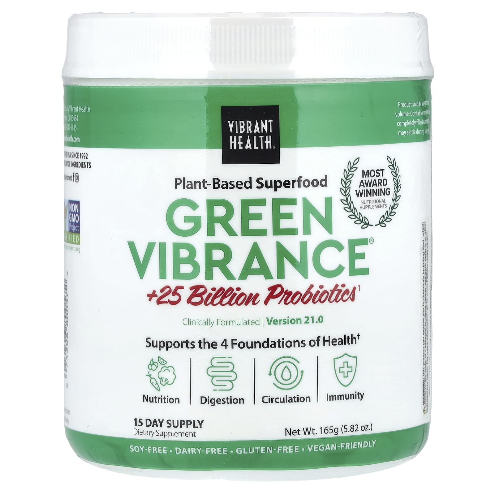 Vibrant Health Green Vibrance +25 Billion Probiotics – 165 g — Tunisie