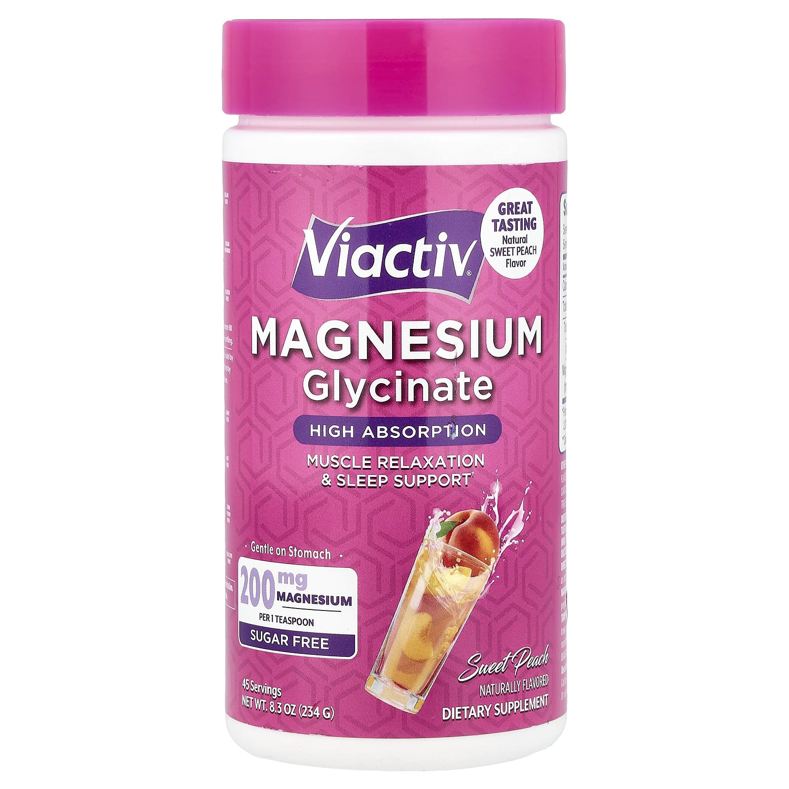 Viactiv Magnesium Glycinate, Sugar Free – Sweet Peach – 234 g — Tunisie