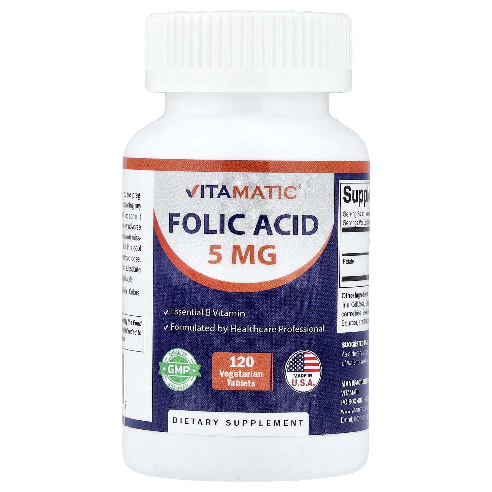 Vitamatic Folic Acid, 120 Vegetarian Tablets (8, 333 mcg per Tablet) — Tunisie
