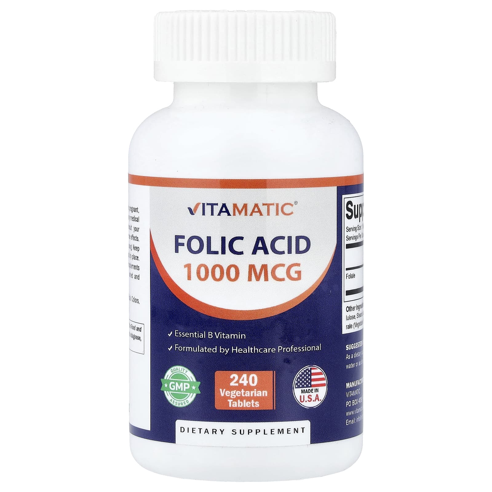 Vitamatic Folic Acid, 240 Vegetarian Tablets (1, 667 mcg per Tablet) — Tunisie
