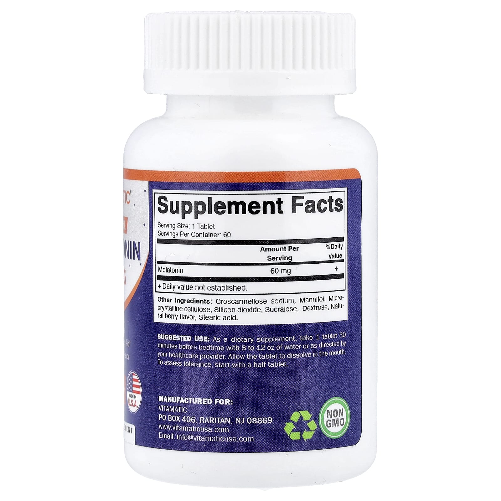Vitamatic High Dose Melatonin – Natural Berry – 60 mg — photo 2 sur 2