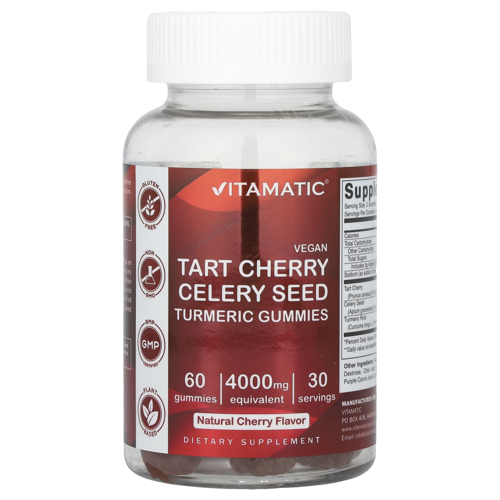 Vitamatic Vegan, Natural Cherry – Tart Cherry Celery Seed Turmeric Gummies – 60 gommes — Tunisie