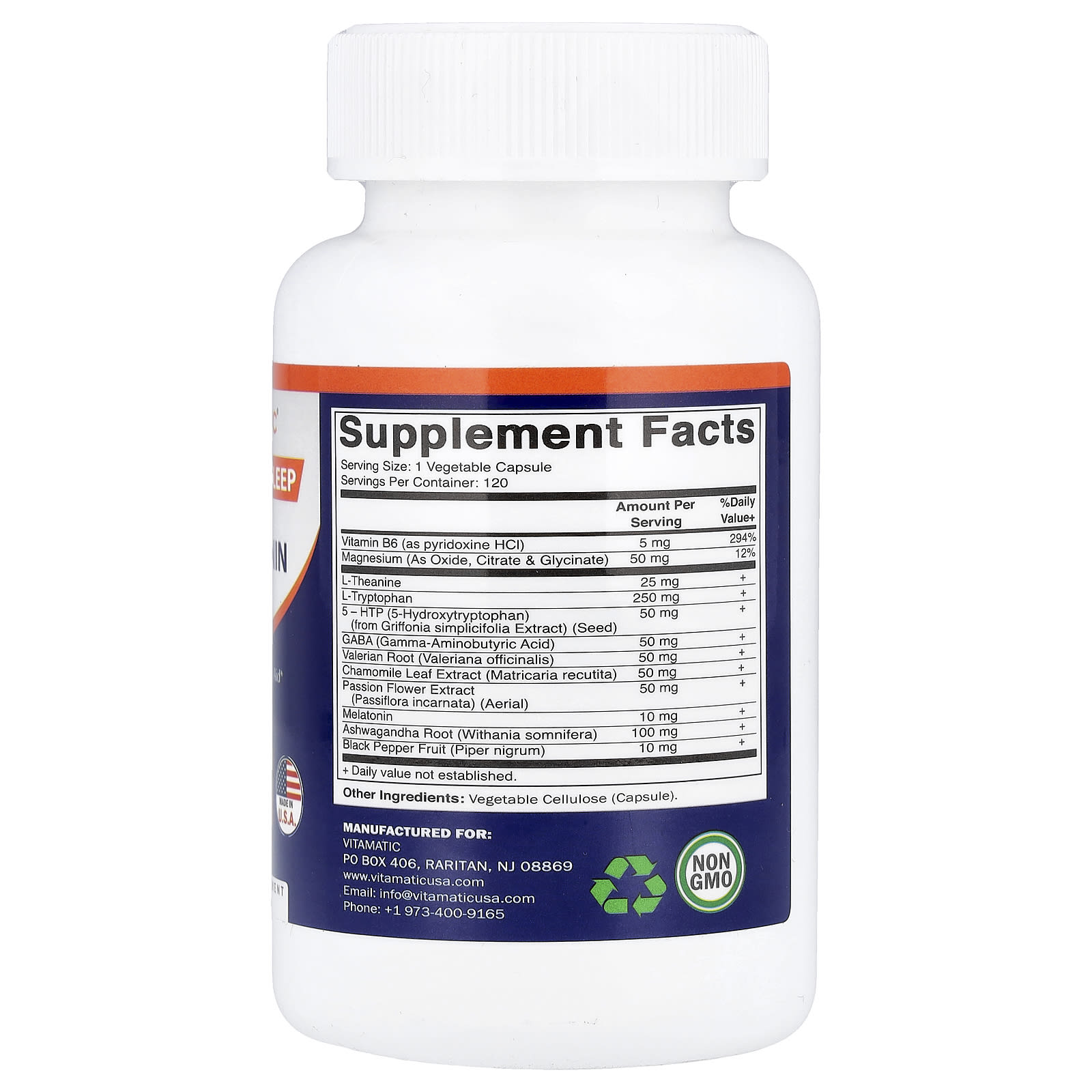 Vitamatic Advanced Sleep with Melatonin, 120 Vegetable Capsules — photo 2 sur 2