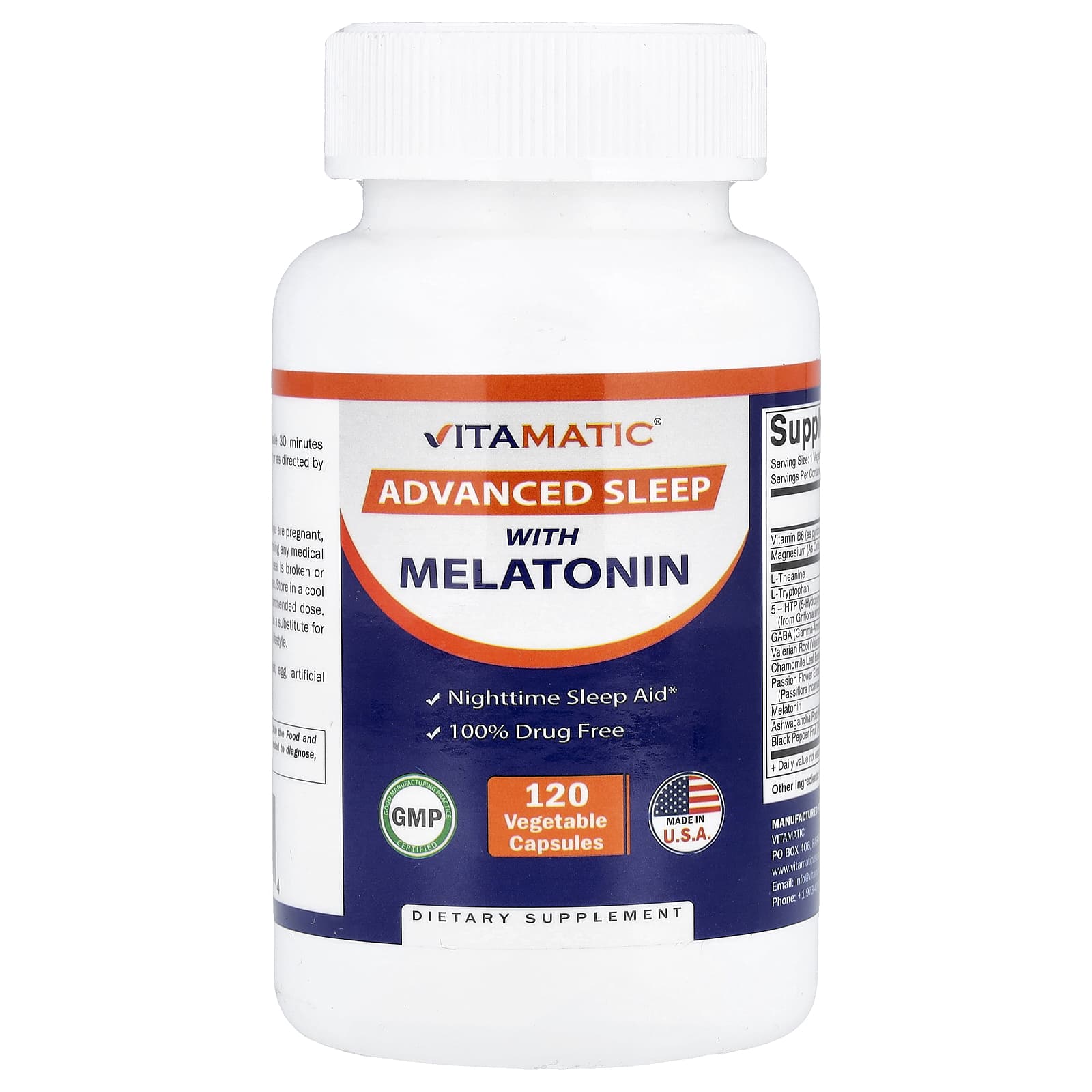 Vitamatic Advanced Sleep with Melatonin, 120 Vegetable Capsules — Tunisie
