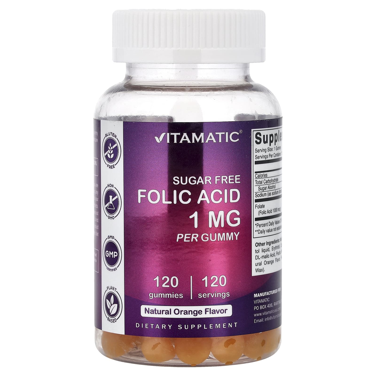 Vitamatic Folic Acid – Natural Orange – 120 gommes — Tunisie
