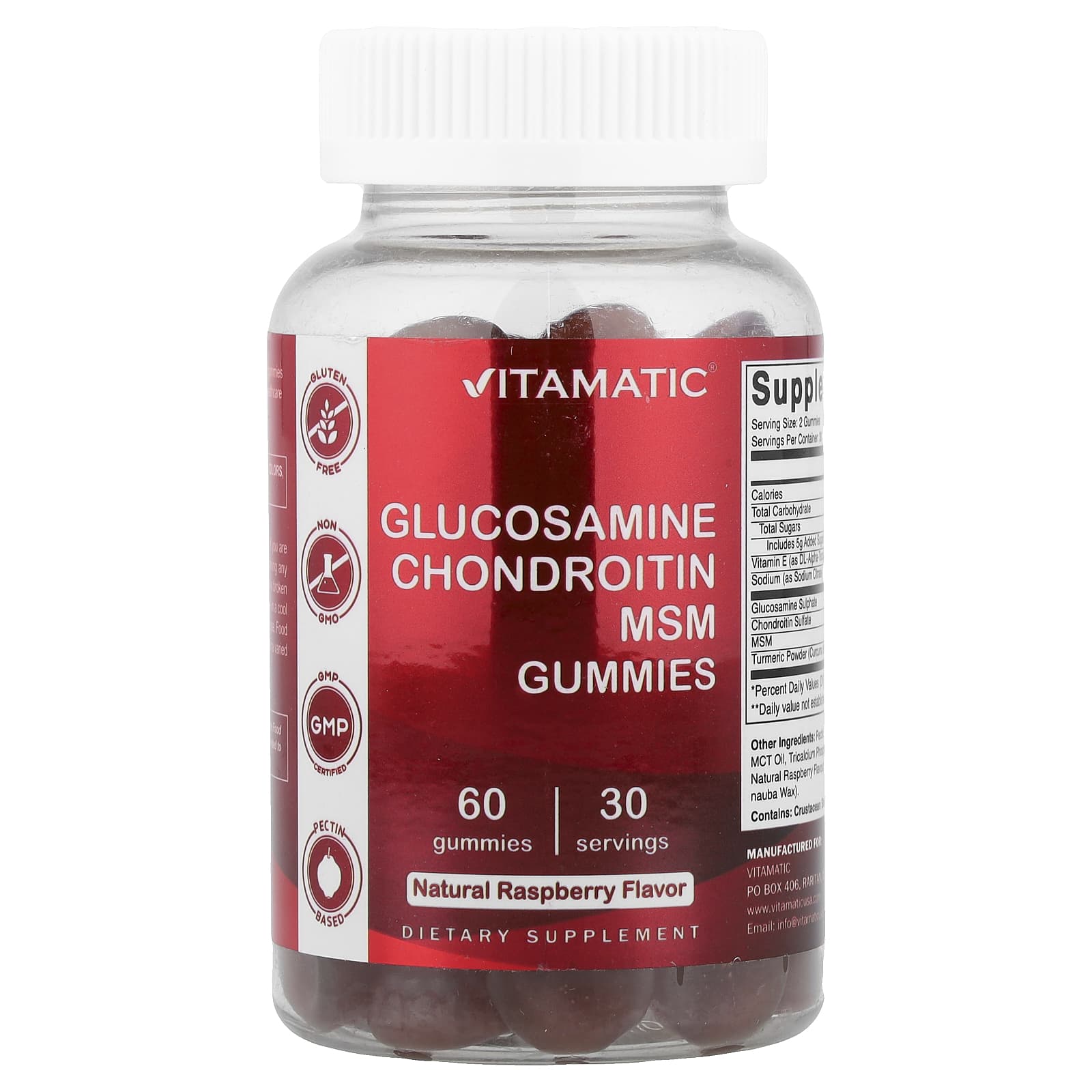 Vitamatic Glucosamine Chondroitin MSM Gummies – Natural Raspberry – 60 gommes — Tunisie