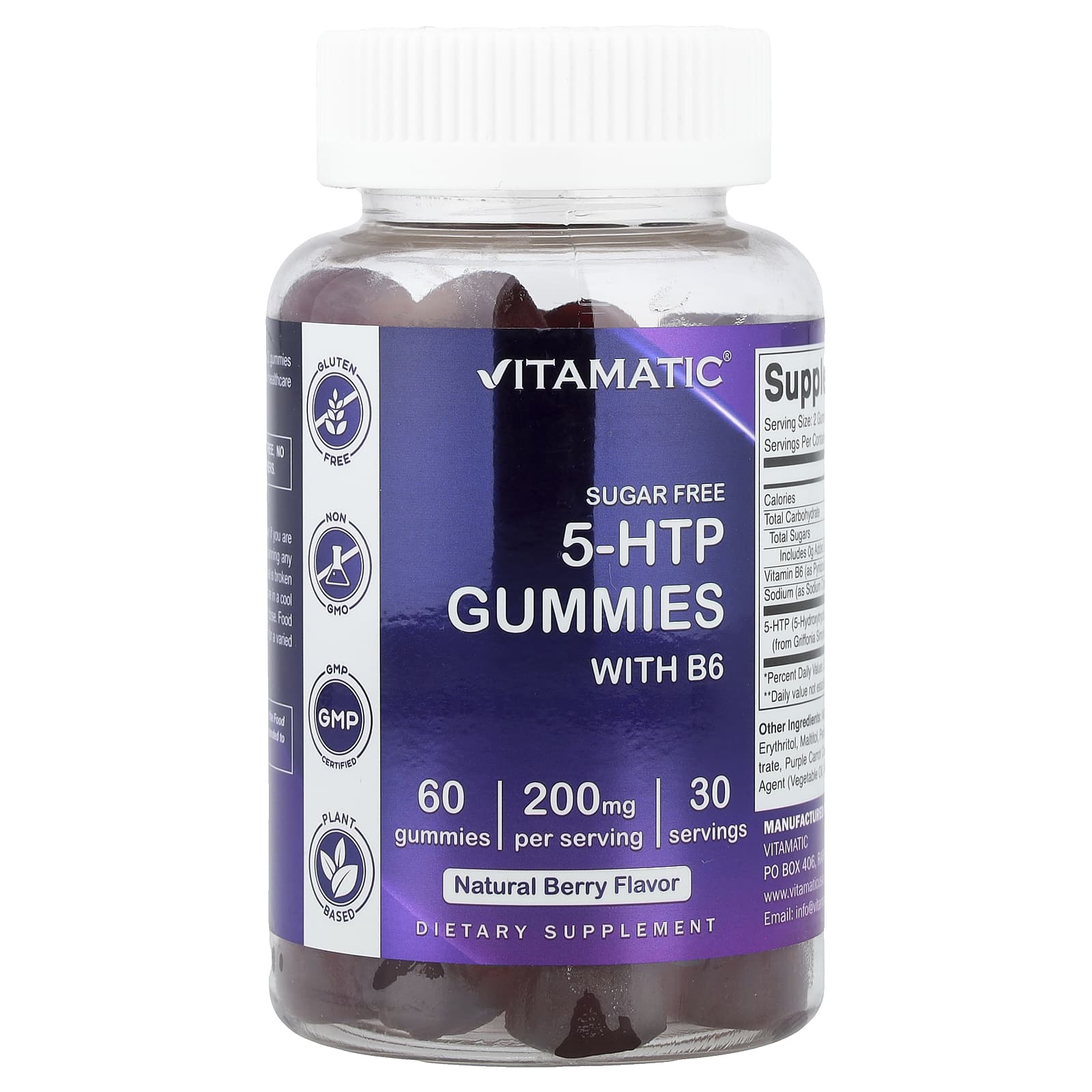 Vitamatic 5-HTP Gummies with B6 – Natural Berry – 60 gommes — Tunisie