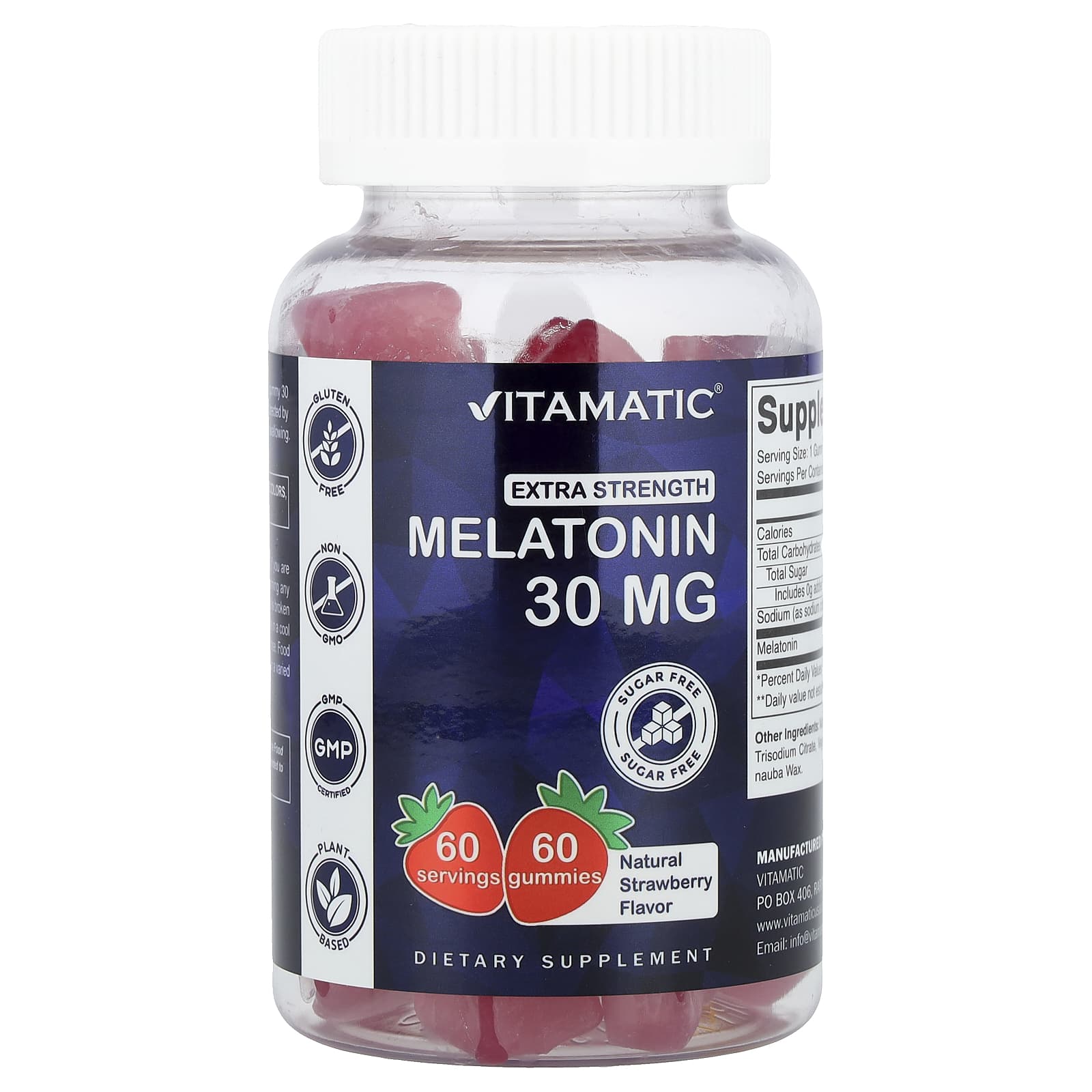 Vitamatic Melatonin Gummies – Natural Strawberry – 60 gommes — Tunisie