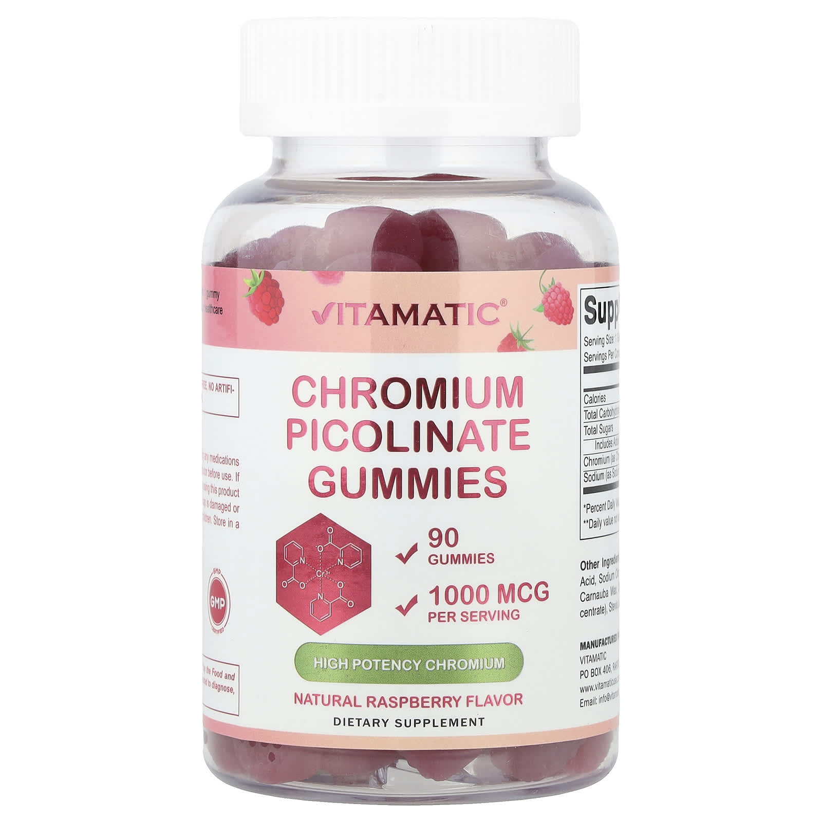 Vitamatic Chromium Picolinate Gummies – Raspberry – 90 gommes — Tunisie