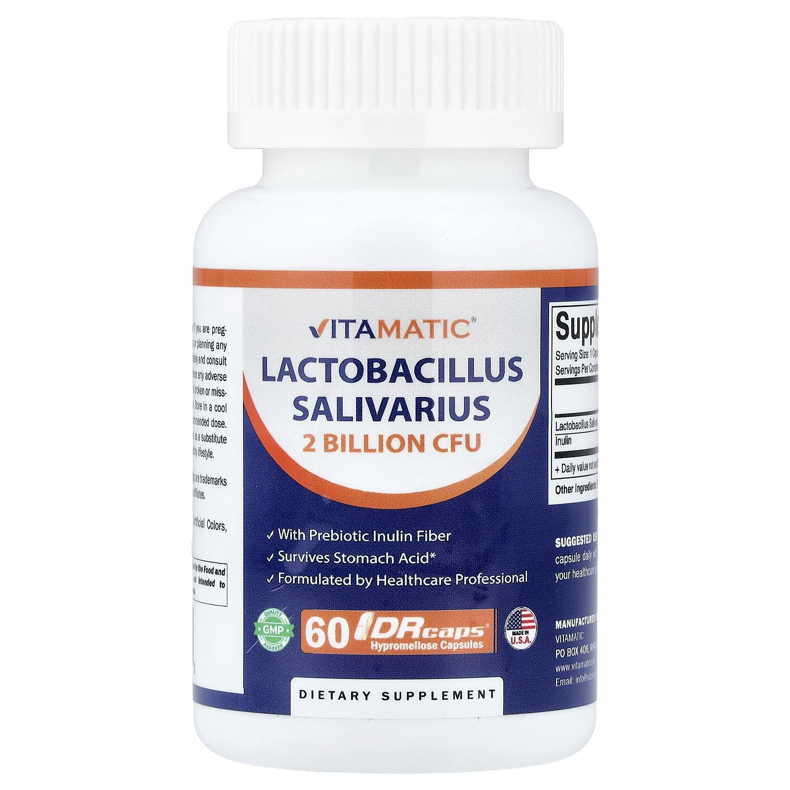 Vitamatic Lactobacillus Salivarius, 2 Billion CFU, 60 DRCaps — Tunisie