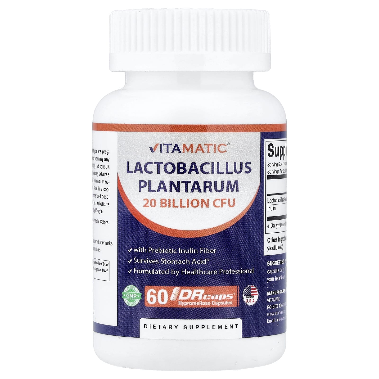 Vitamatic Lactobacillus Plantarum, 60 DRcaps Hypromellose Capsules — Tunisie