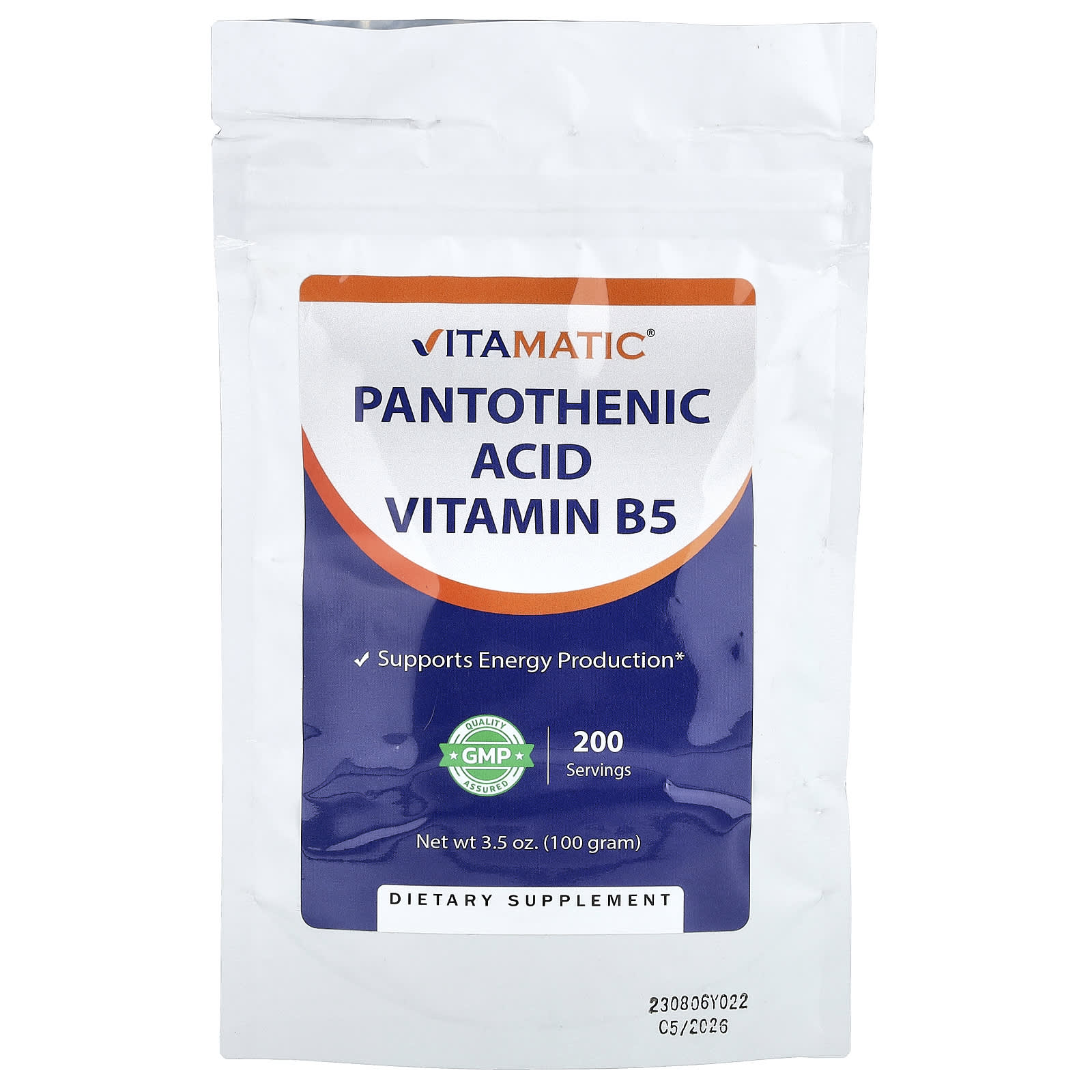 Vitamatic Pantothenic Acid Vitamin B5 – 100 g — Tunisie