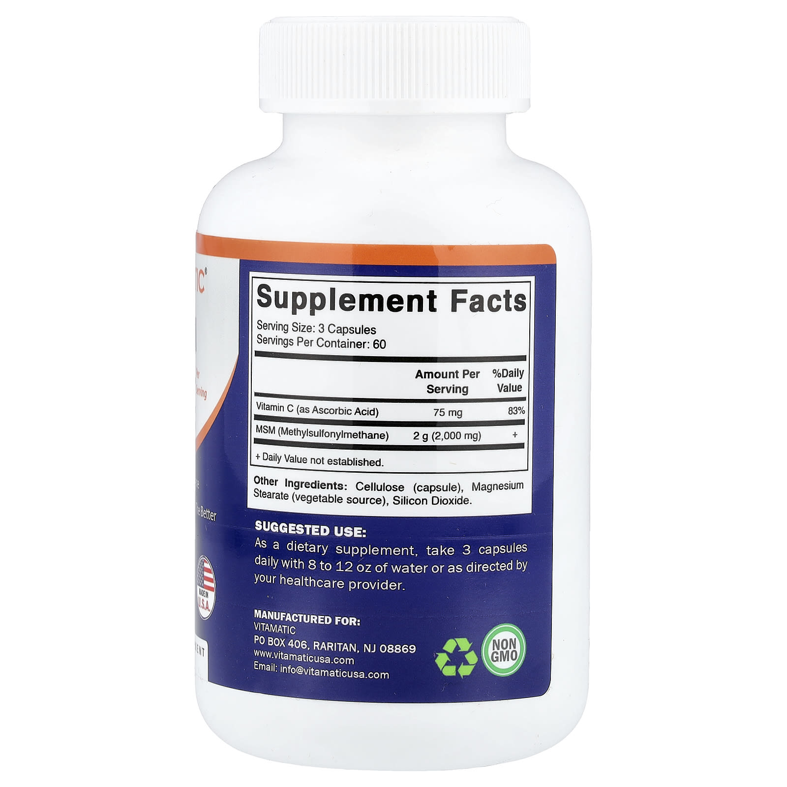 Vitamatic MSM, 180 Vegetable Capsules — photo 2 sur 2