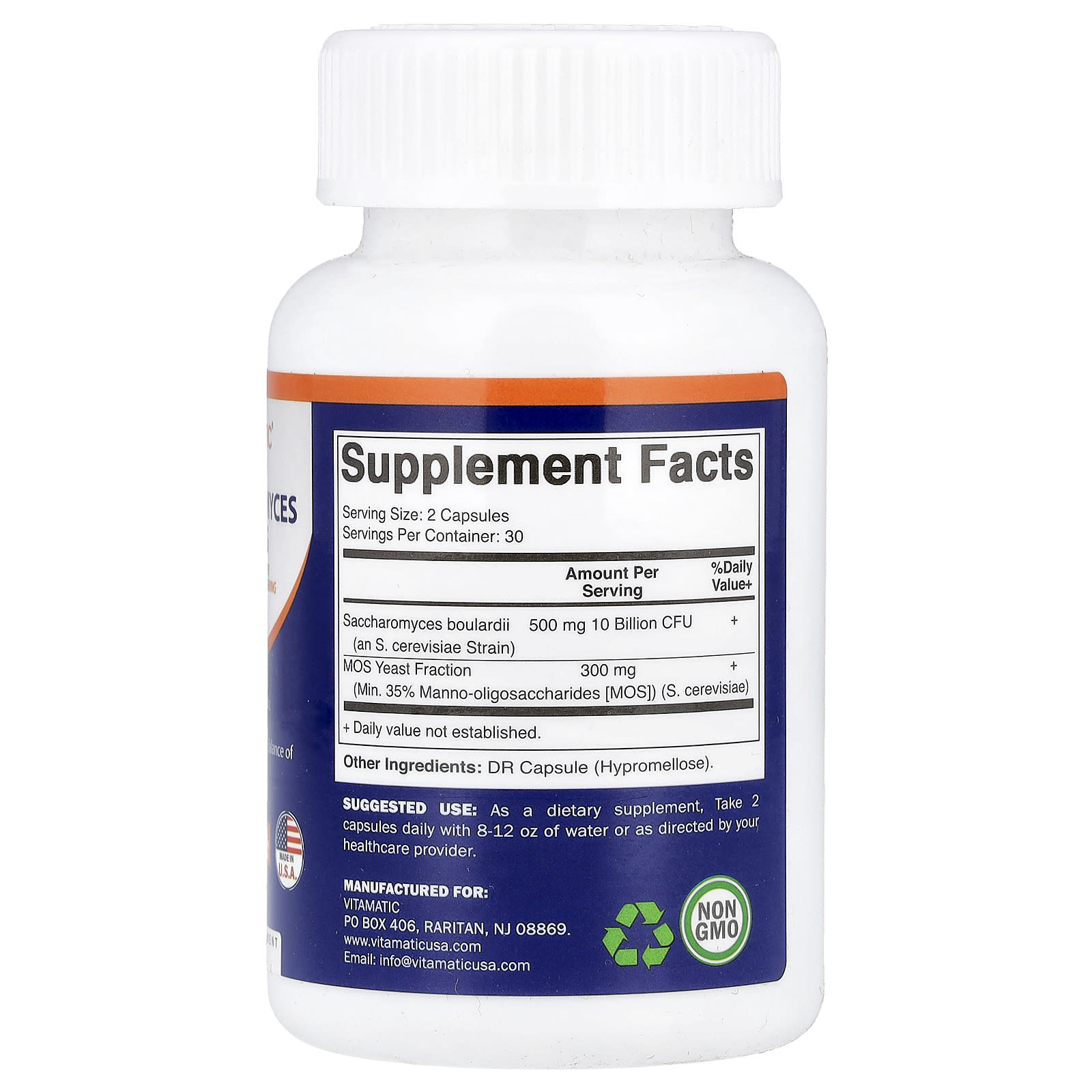 Vitamatic Saccharomyces + MOS, 60 DRcaps Hypromellose Capsules — photo 2 sur 2