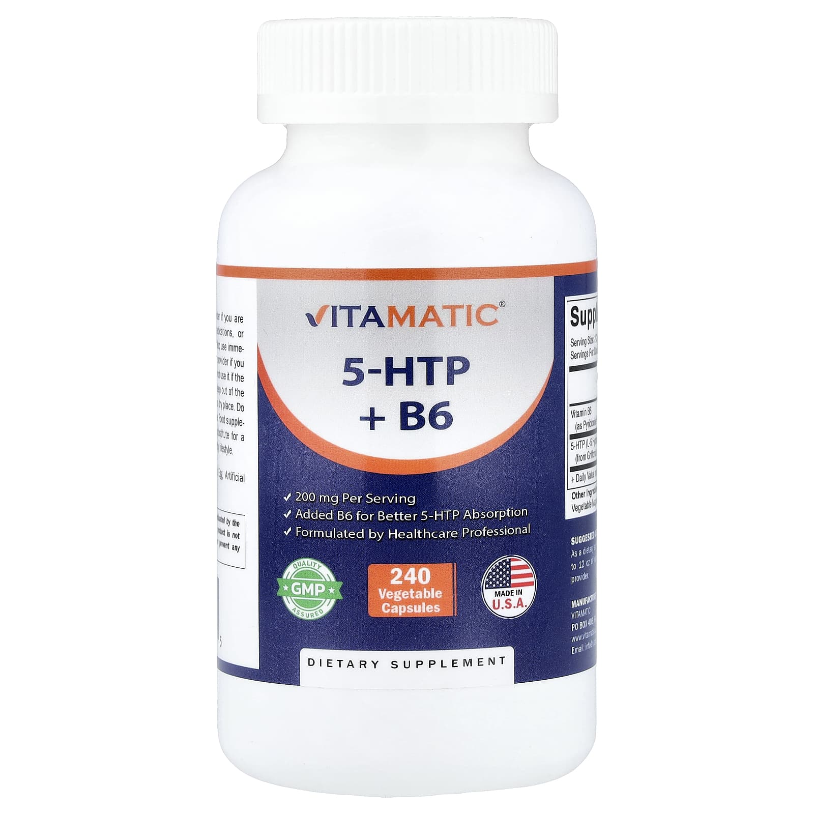 Vitamatic 5-HTP + B6, 240 Vegetable Capsules — Tunisie