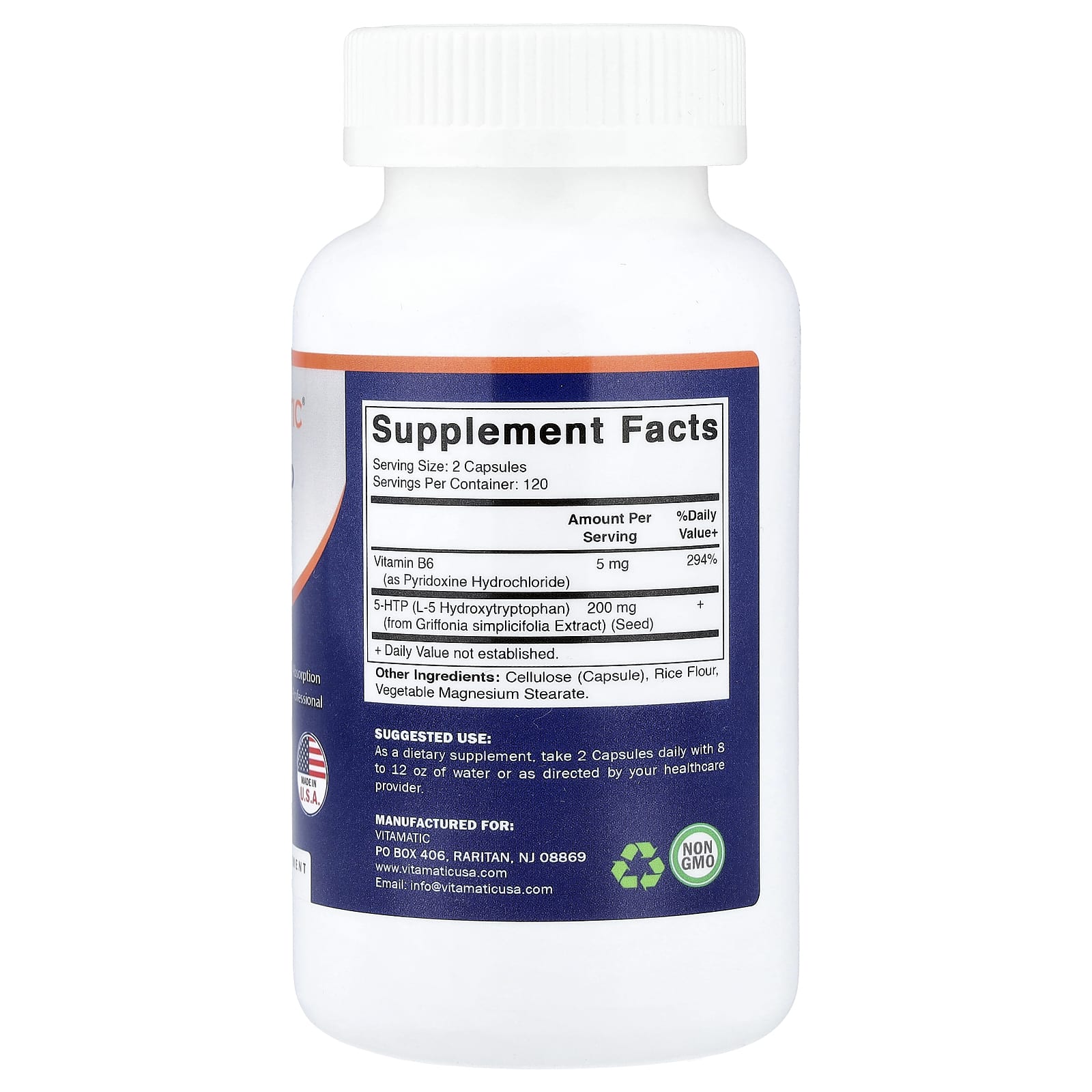 Vitamatic 5-HTP + B6, 240 Vegetable Capsules — photo 2 sur 2