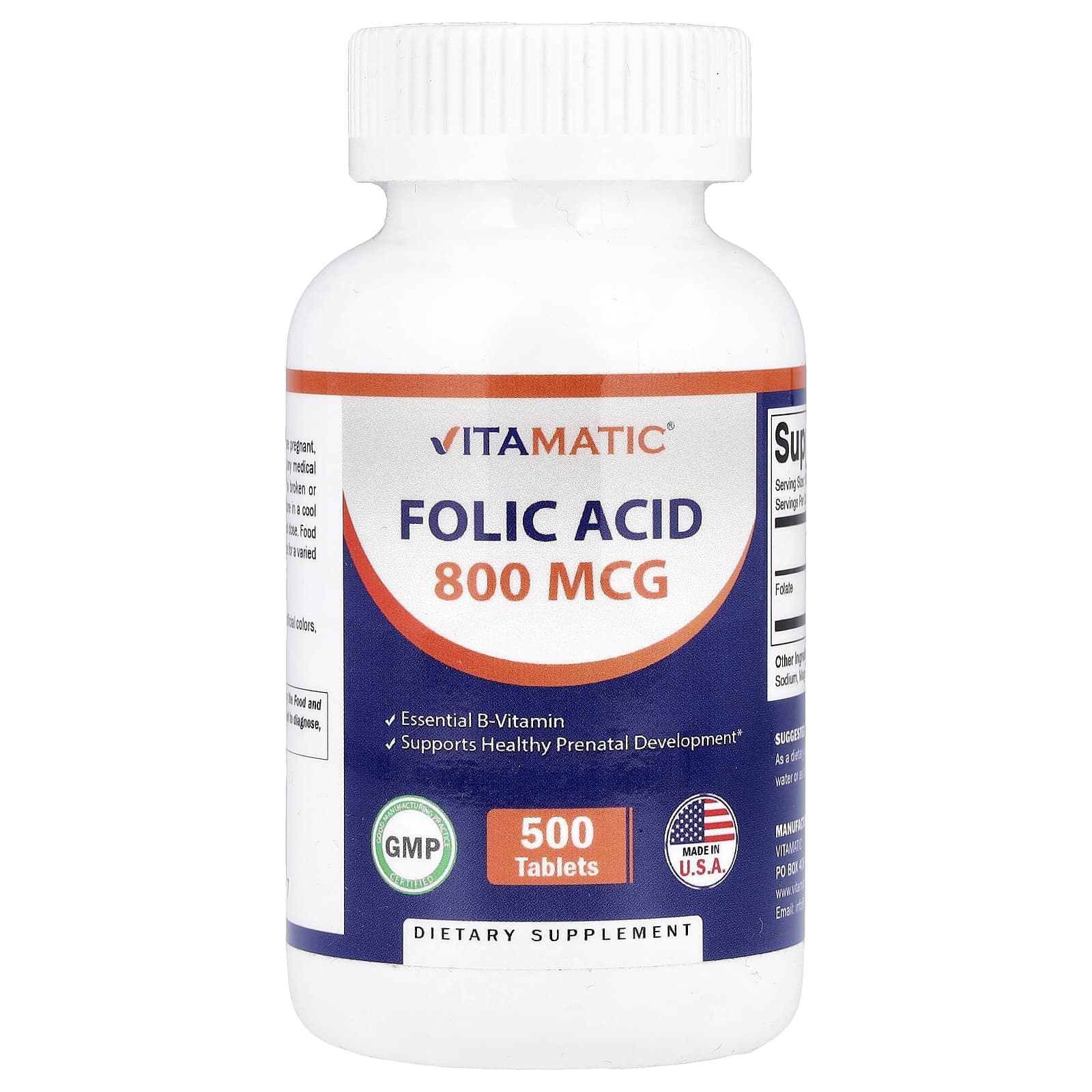 Vitamatic Folic Acid – 800 µg – 500 comprimés — Tunisie