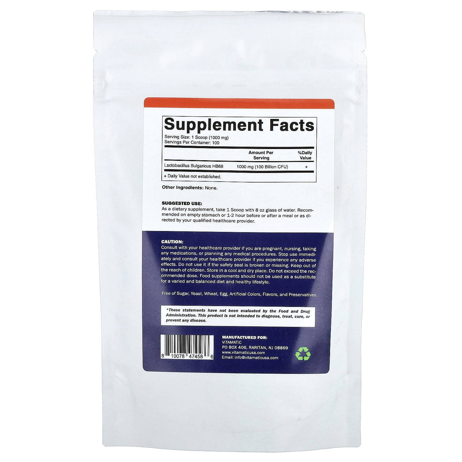 Vitamatic Lactobacillus Bulgaricus – 100 g — photo 2 sur 2