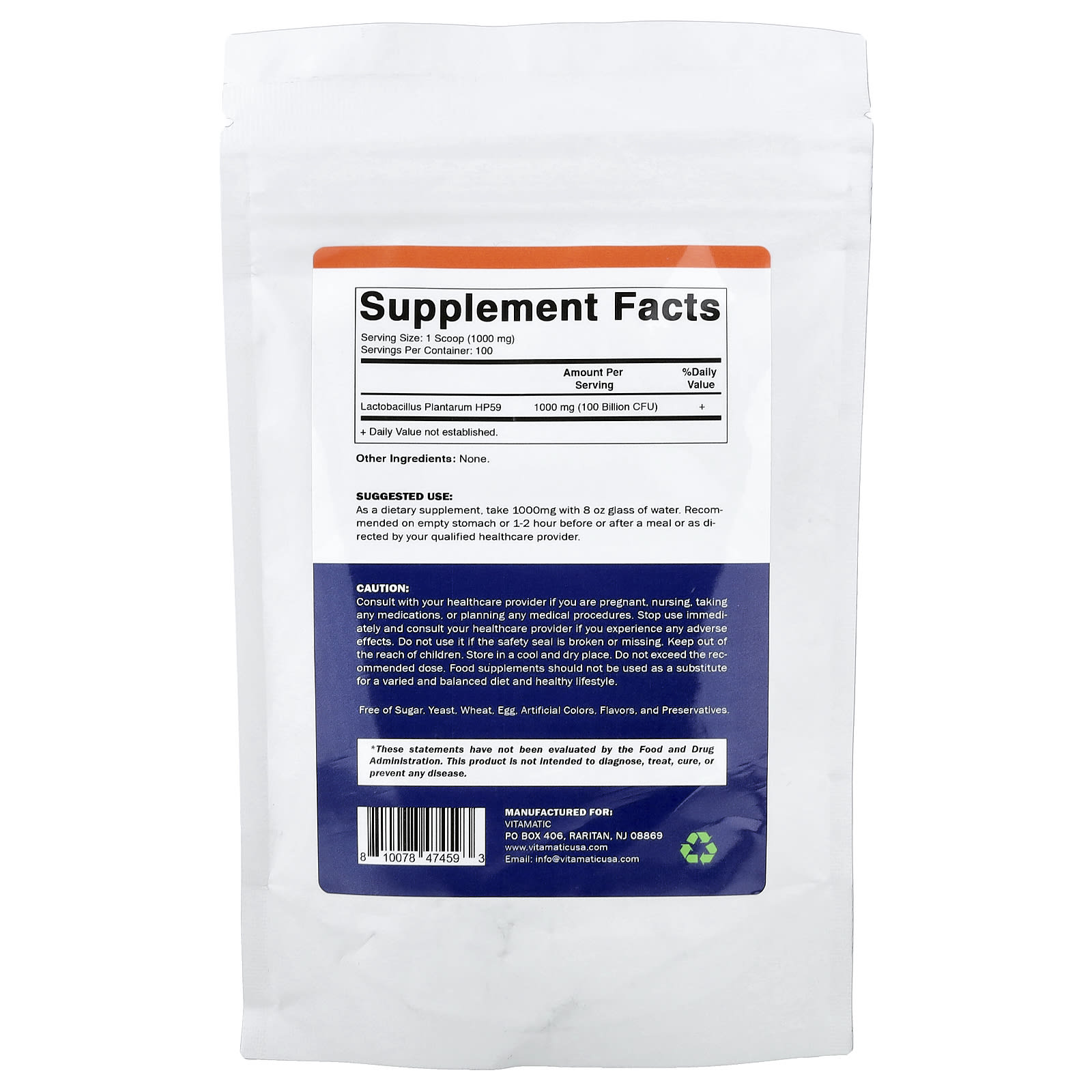 Vitamatic Lactobacillus Plantarum – 100 g — photo 2 sur 2
