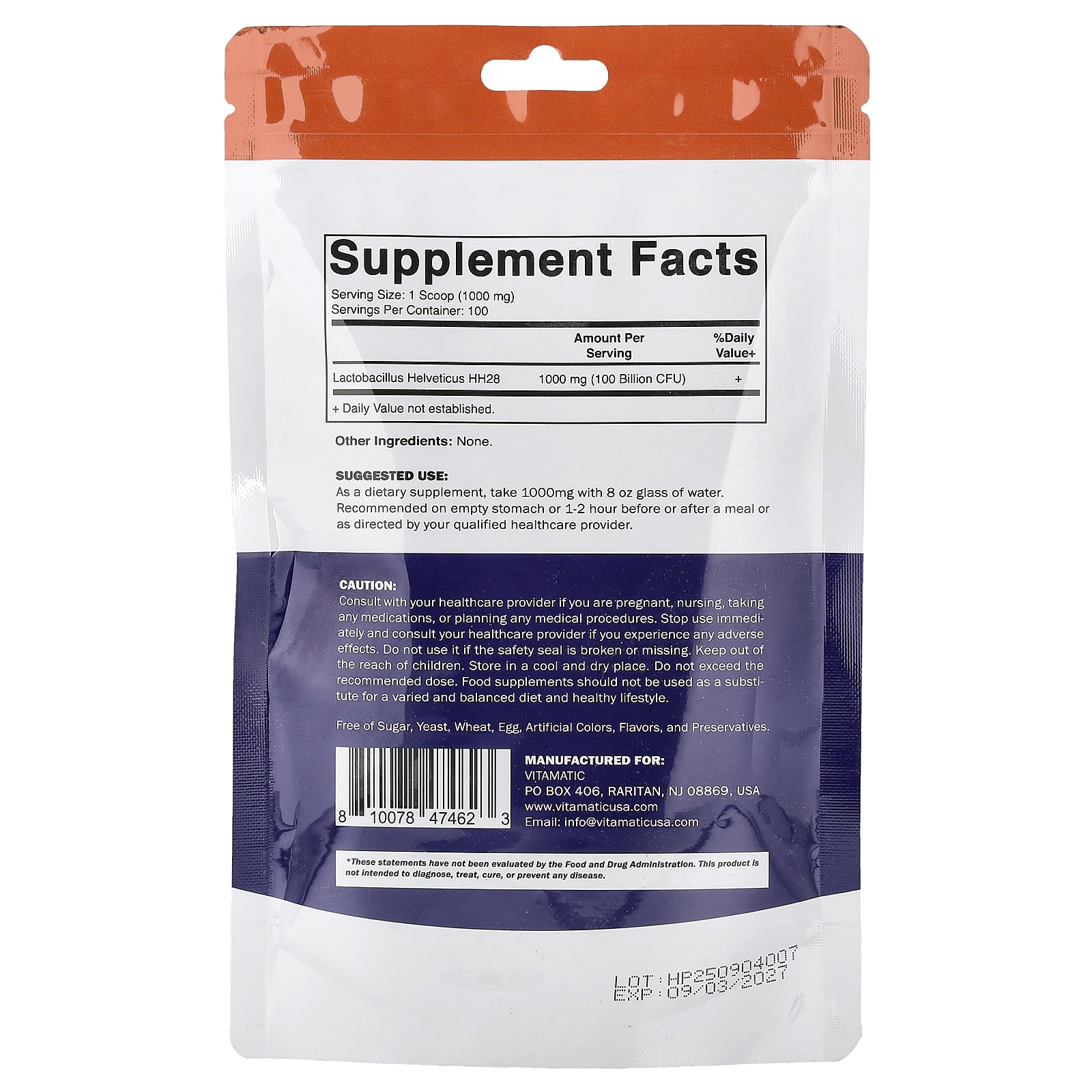 Vitamatic Lactobacillus Helveticus – 100 g — photo 2 sur 2