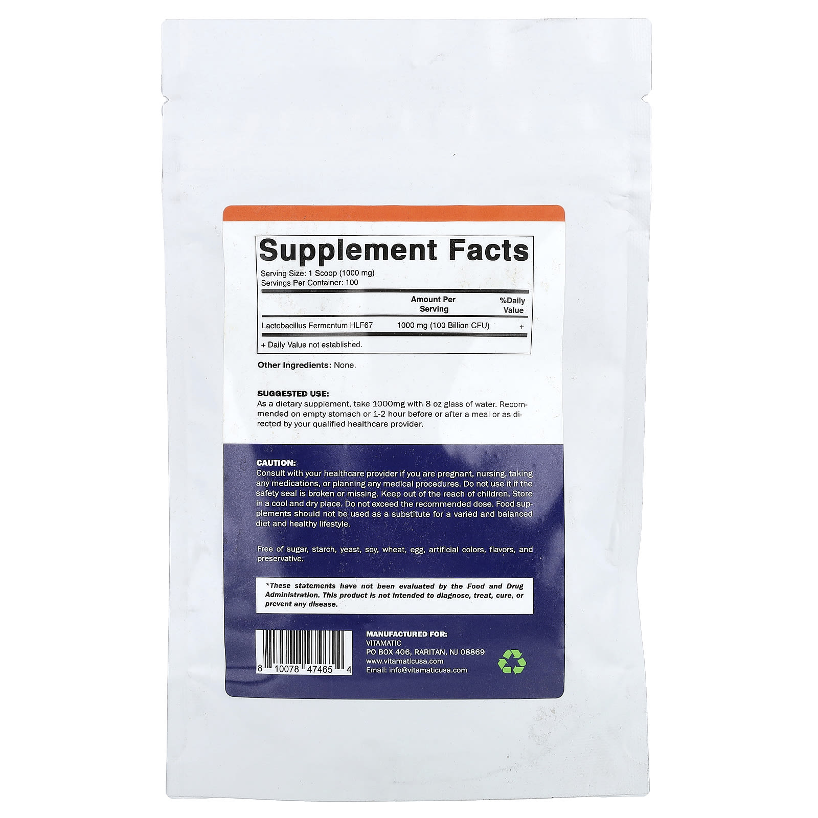 Vitamatic Lactobacillus Fermentum – 100 g — photo 2 sur 2