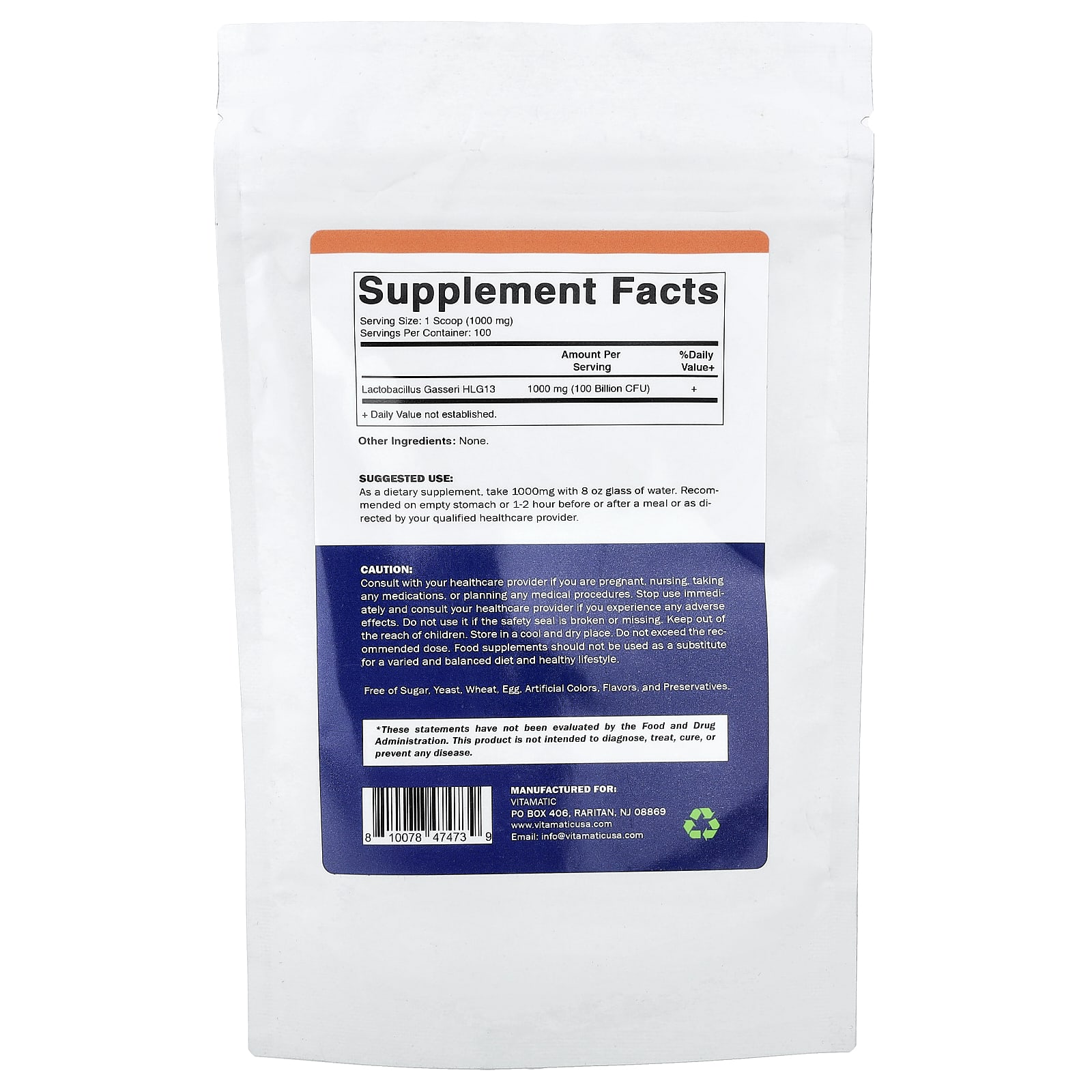 Vitamatic Lactobacillus Gasseri – 100 g — photo 2 sur 2