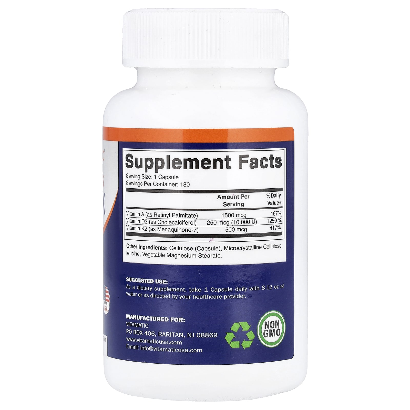 Vitamatic Vitamins A, D, K, 180 Vegetable Capsules — photo 2 sur 2