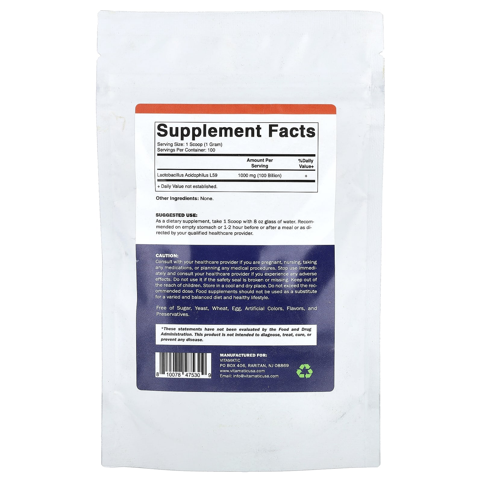 Vitamatic Lactobacillus Acidophilus – 100 g — photo 2 sur 2