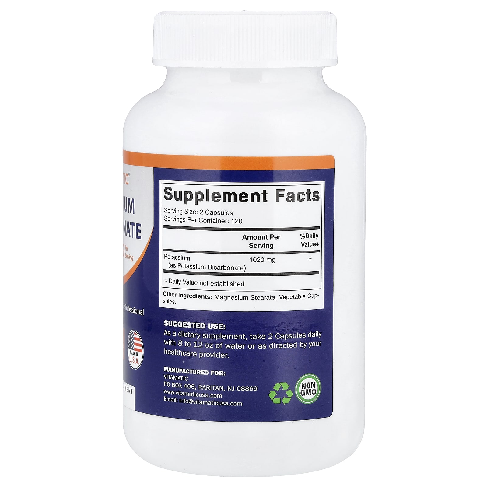 Vitamatic Potassium Bicarbonate, 240 Vegetable Capsules (510 mg per Capsule) — photo 2 sur 2