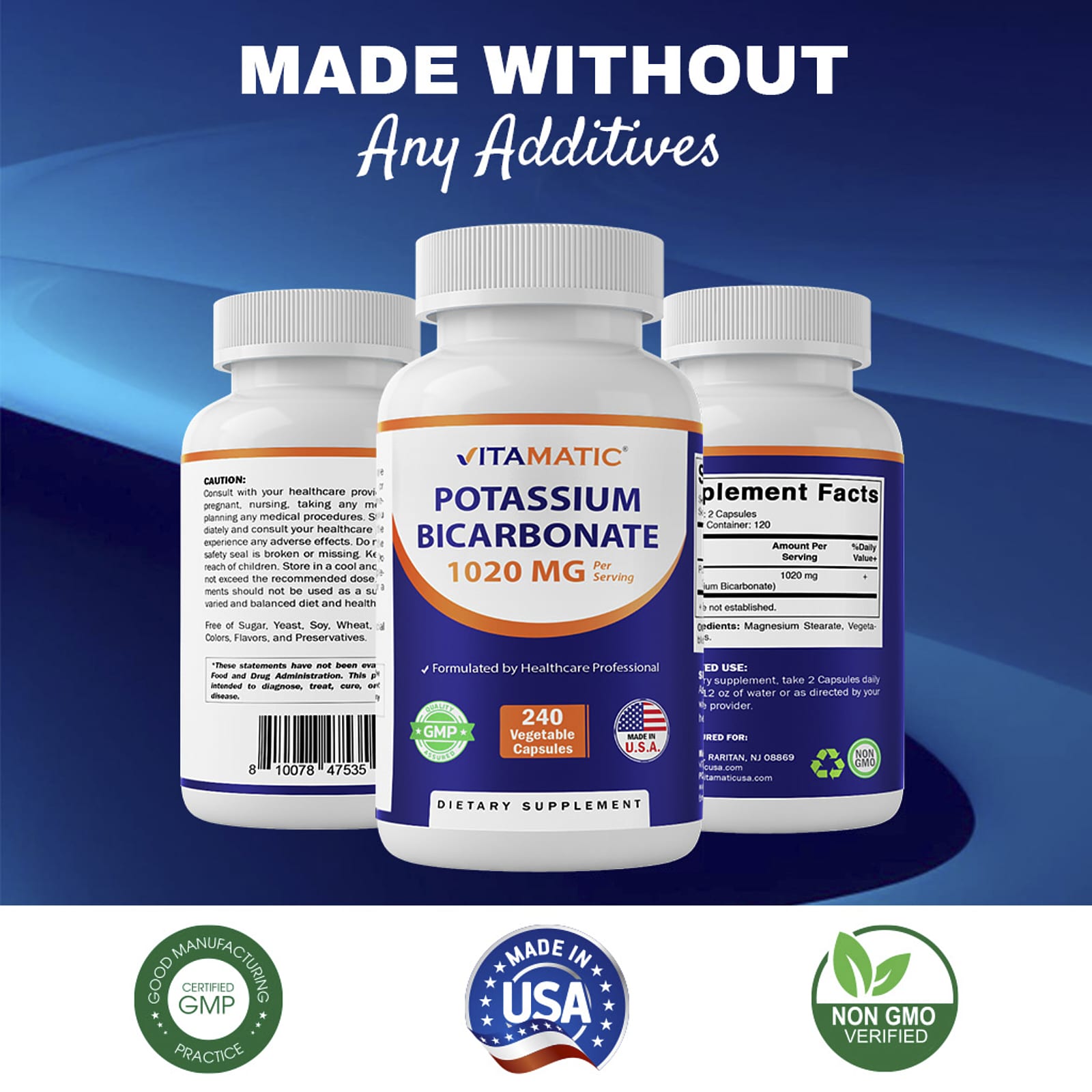 Vitamatic Potassium Bicarbonate, 240 Vegetable Capsules (510 mg per Capsule) — étiquette 2