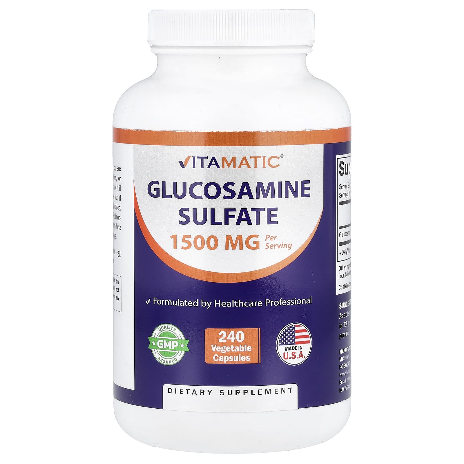 Vitamatic Glucosamine Sulfate, 240 Vegetable Capsules (750 mg per Capsule) — Tunisie