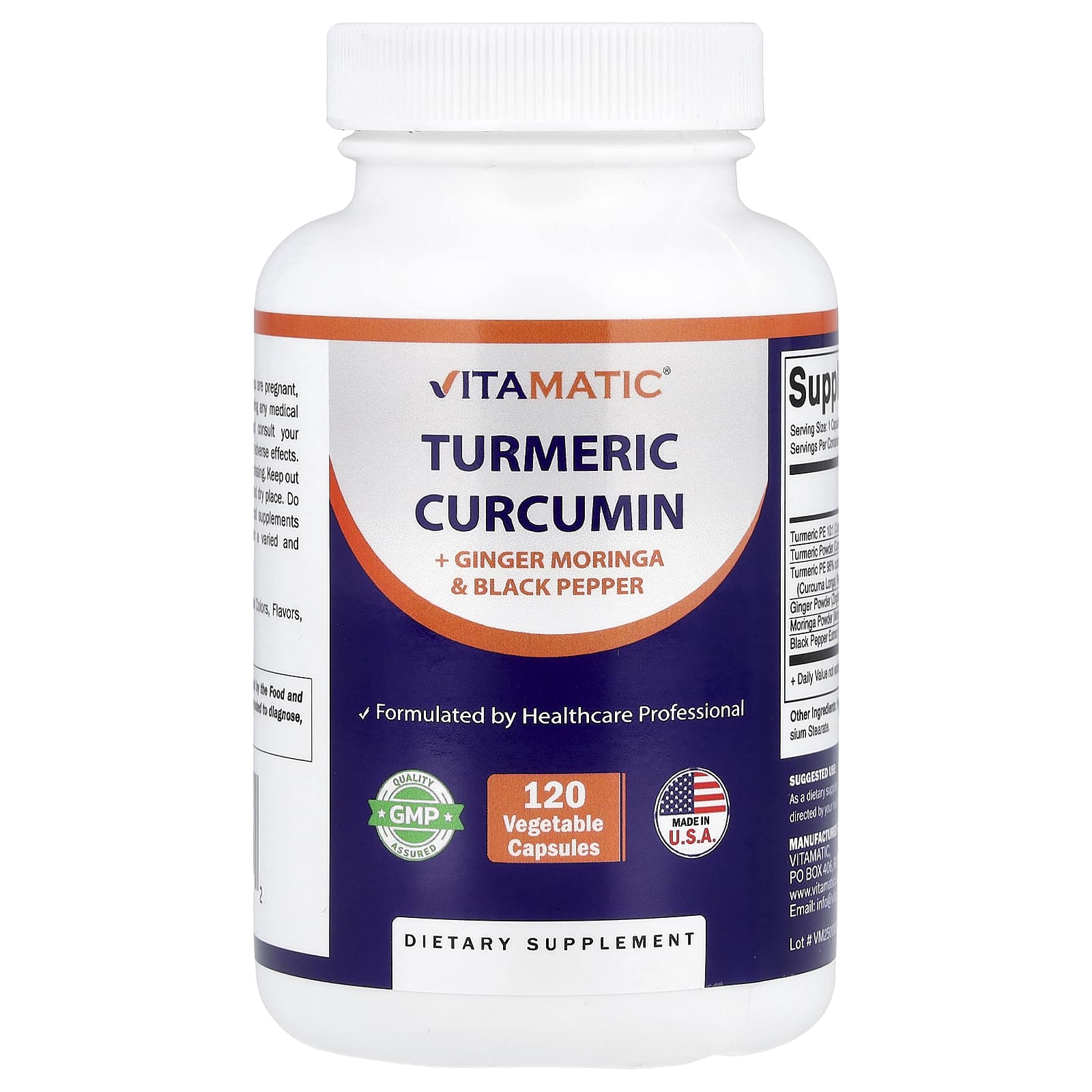 Vitamatic Turmeric Curcumin + Ginger Moringa & Black Pepper, 120 Vegetable Capsules — Tunisie