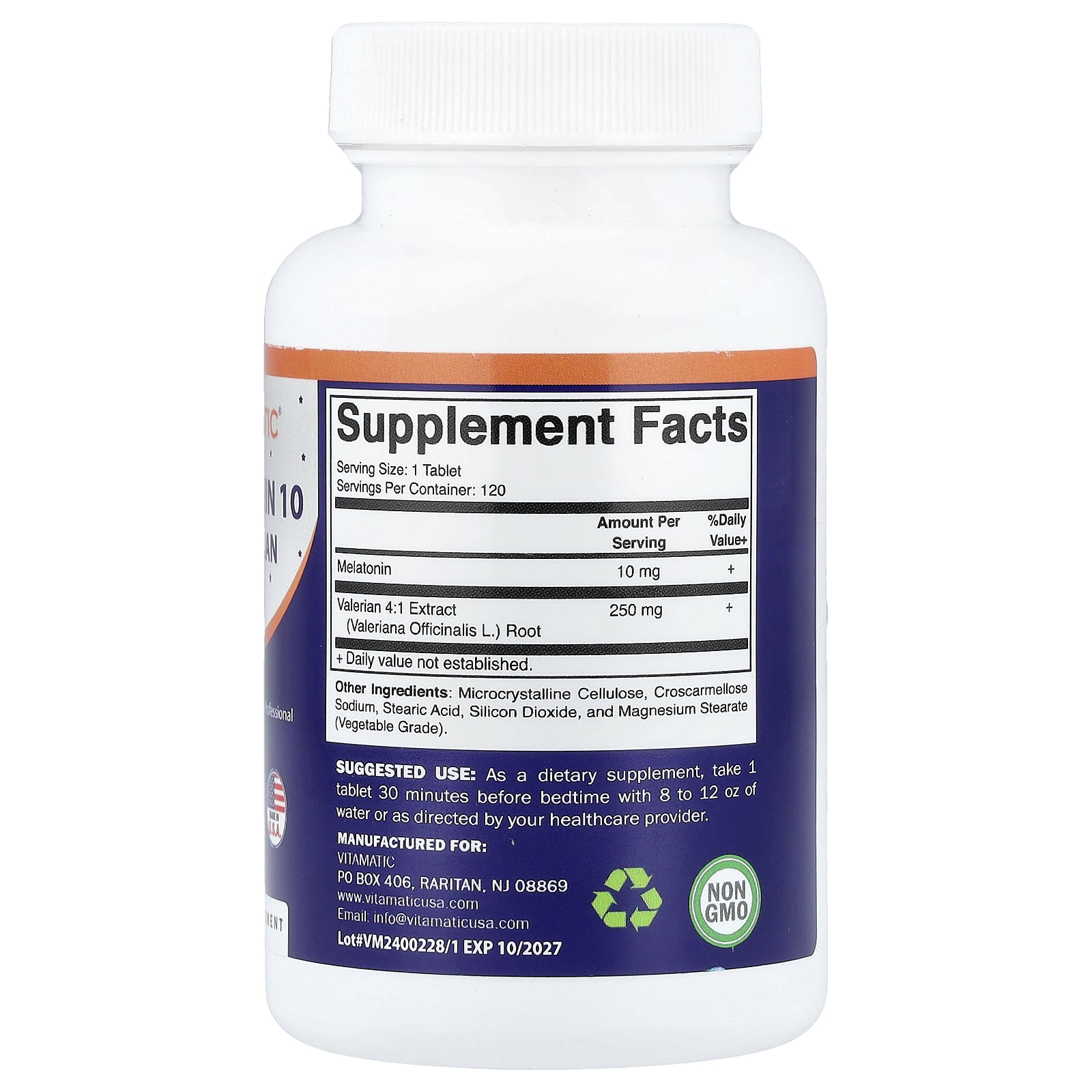 Vitamatic Melatonin 10 + Valerian – 120 comprimés — photo 2 sur 2