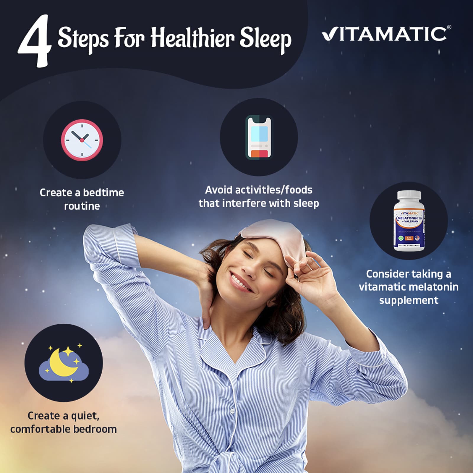 Vitamatic Melatonin 10 + Valerian – 120 comprimés — étiquette 3
