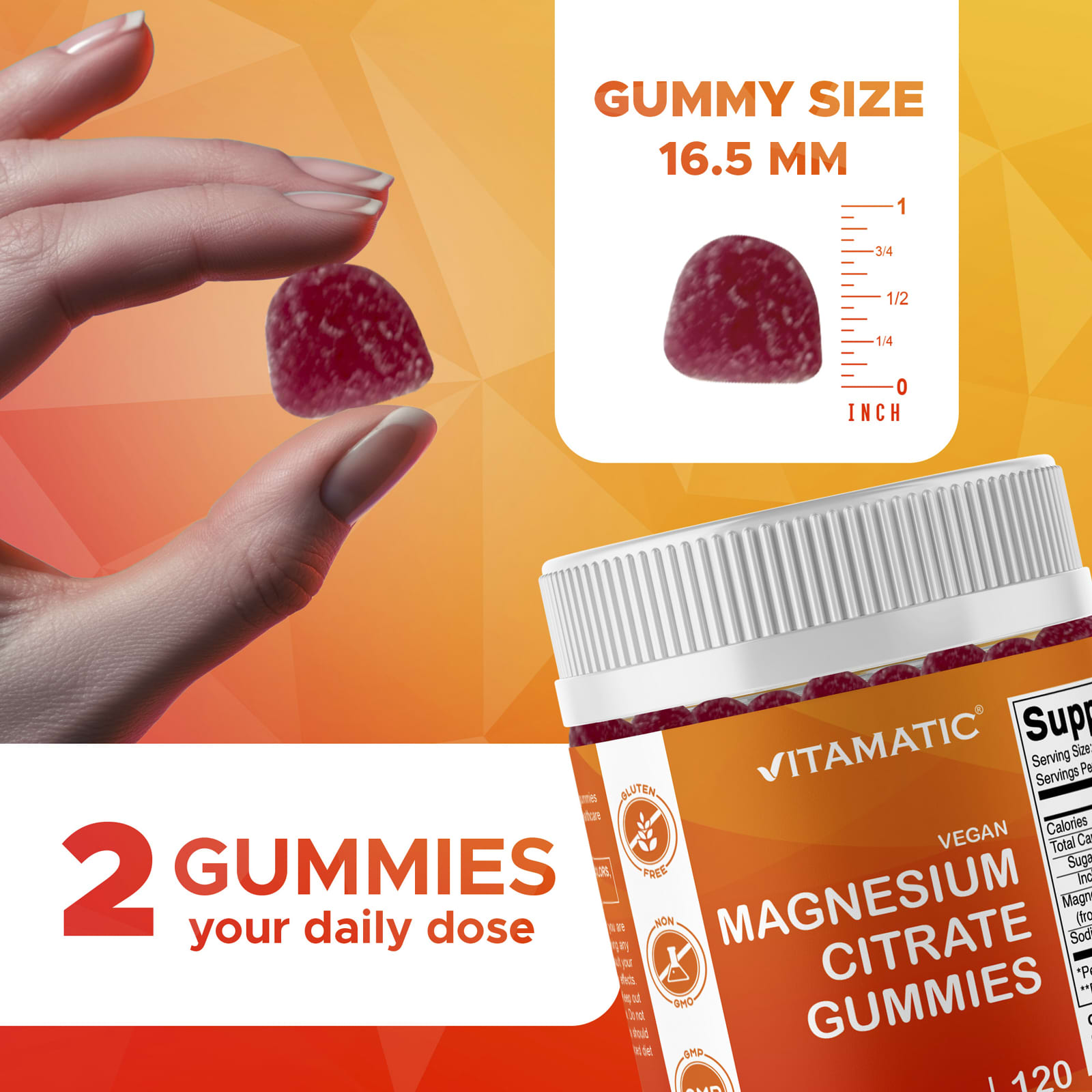Vitamatic Vegan Magnesium Citrate Gummies – Natural Raspberry – 240 gommes — étiquette 3