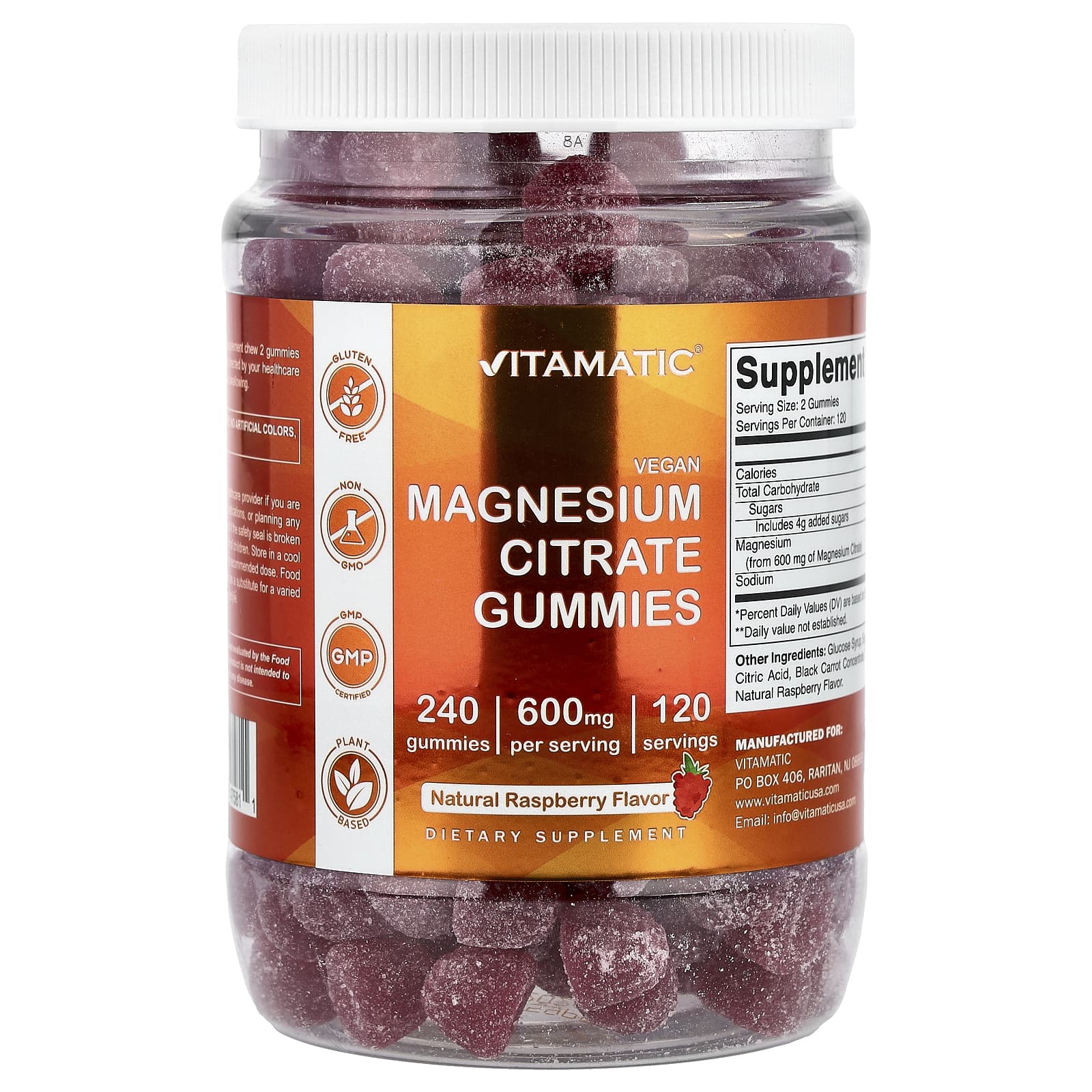 Vitamatic Vegan Magnesium Citrate Gummies – Natural Raspberry – 240 gommes — Tunisie