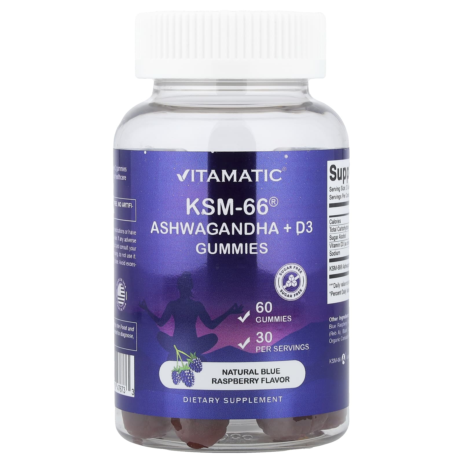 Vitamatic KSM-66 Ashwagandha + D3 Gummies – Natural Blue Raspberry – 3 gommes — Tunisie
