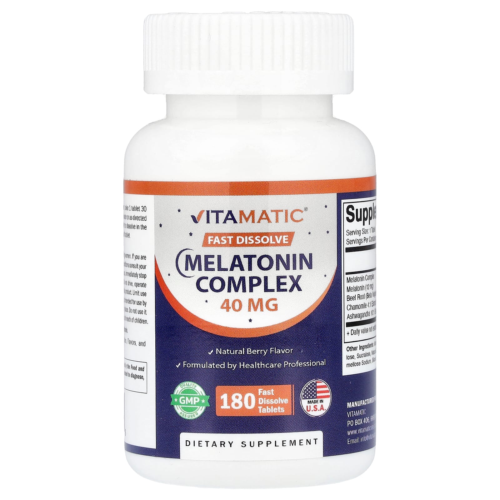 Vitamatic Melatonin Complex, 180 Fast Dissolve Tablets – Natural Berry — Tunisie