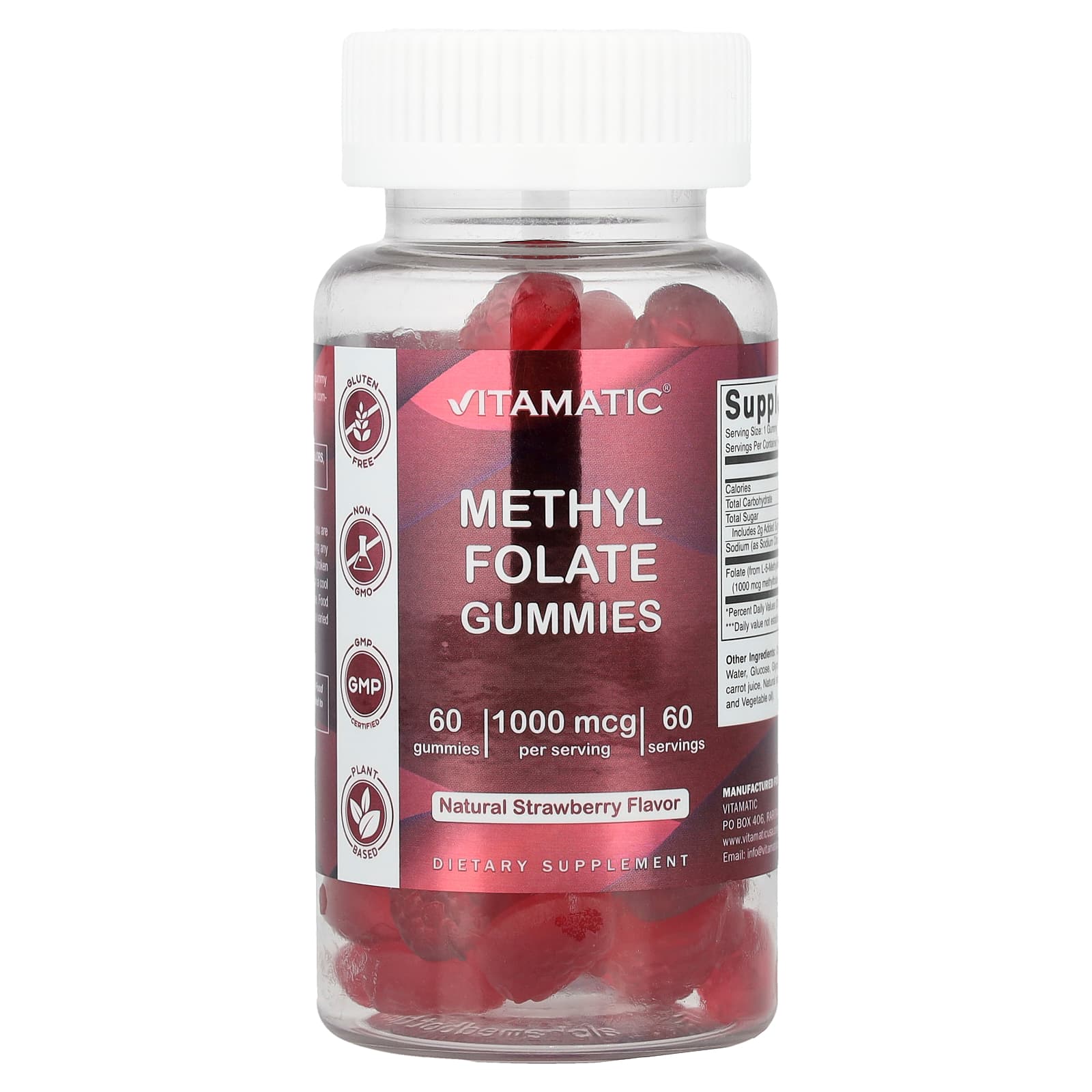 Vitamatic Methyl Folate Gummies – Natural Strawberry – 60 gommes — Tunisie