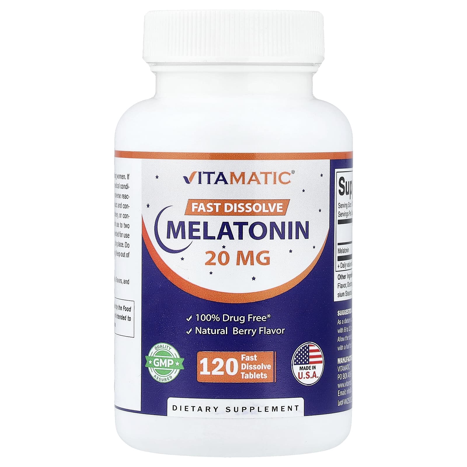 Vitamatic Melatonin – Natural Berry – 120 comprimés – 20 mg — Tunisie