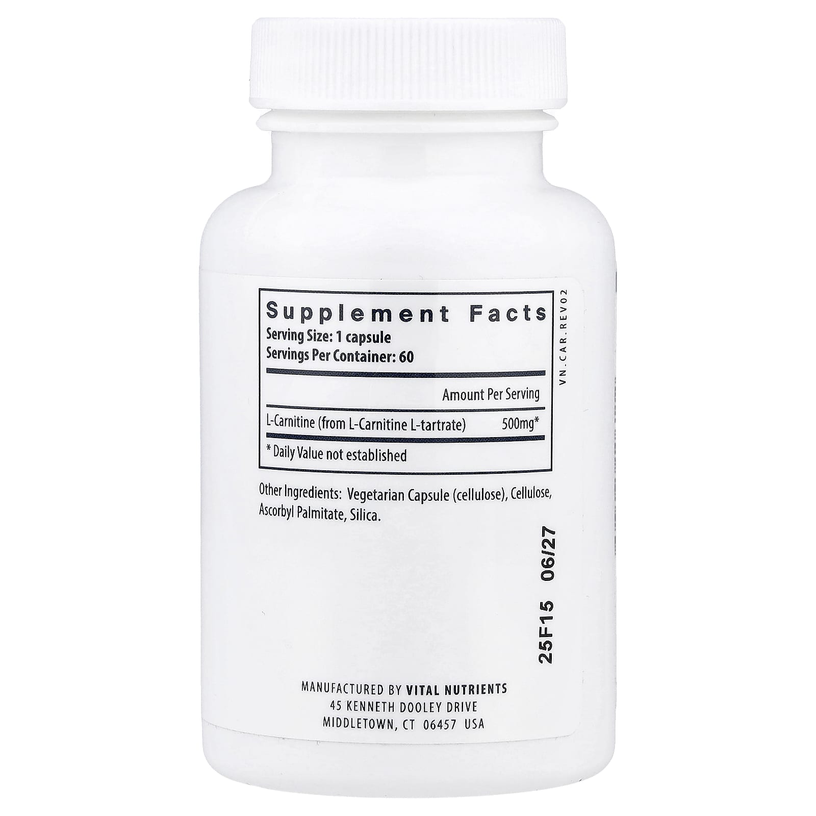 Vital Nutrients Carnitine – 60 gélules véganes — photo 2 sur 2