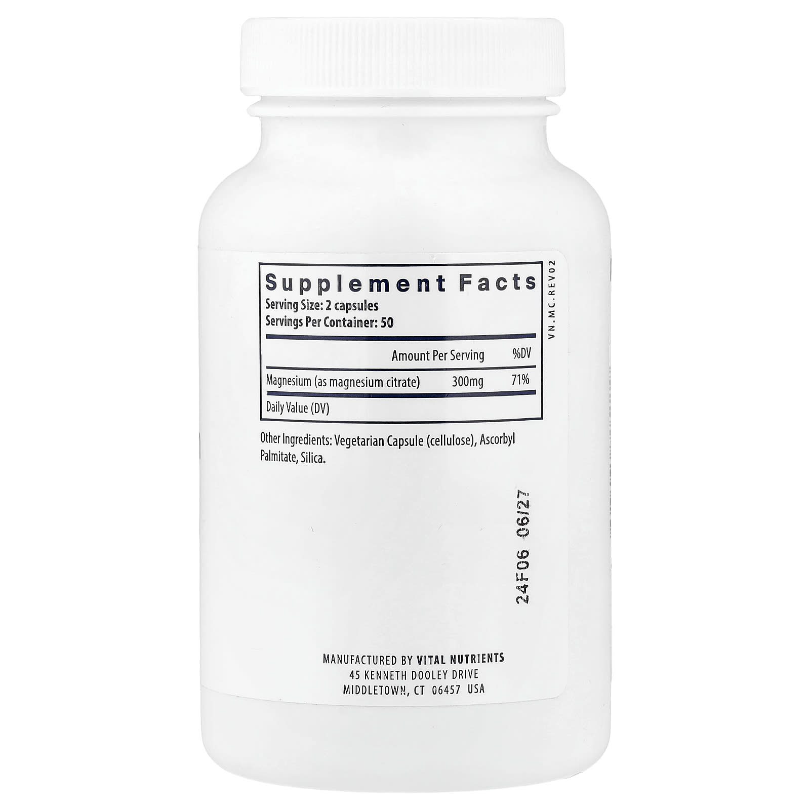 Vital Nutrients Magnesium Citrate – 100 gélules véganes — photo 2 sur 2
