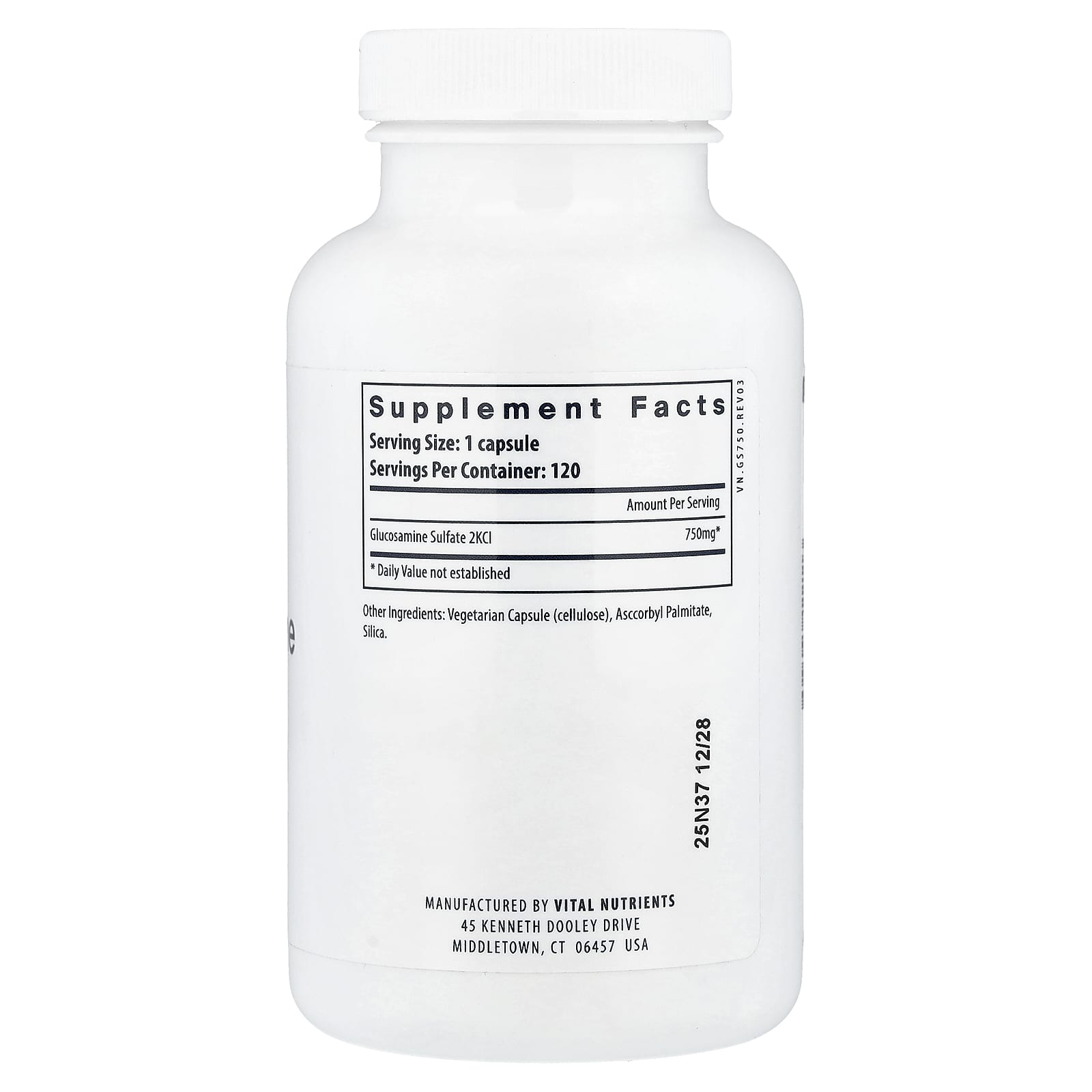 Vital Nutrients Vegan Glucosamine Sulfate – 120 gélules véganes — photo 2 sur 2